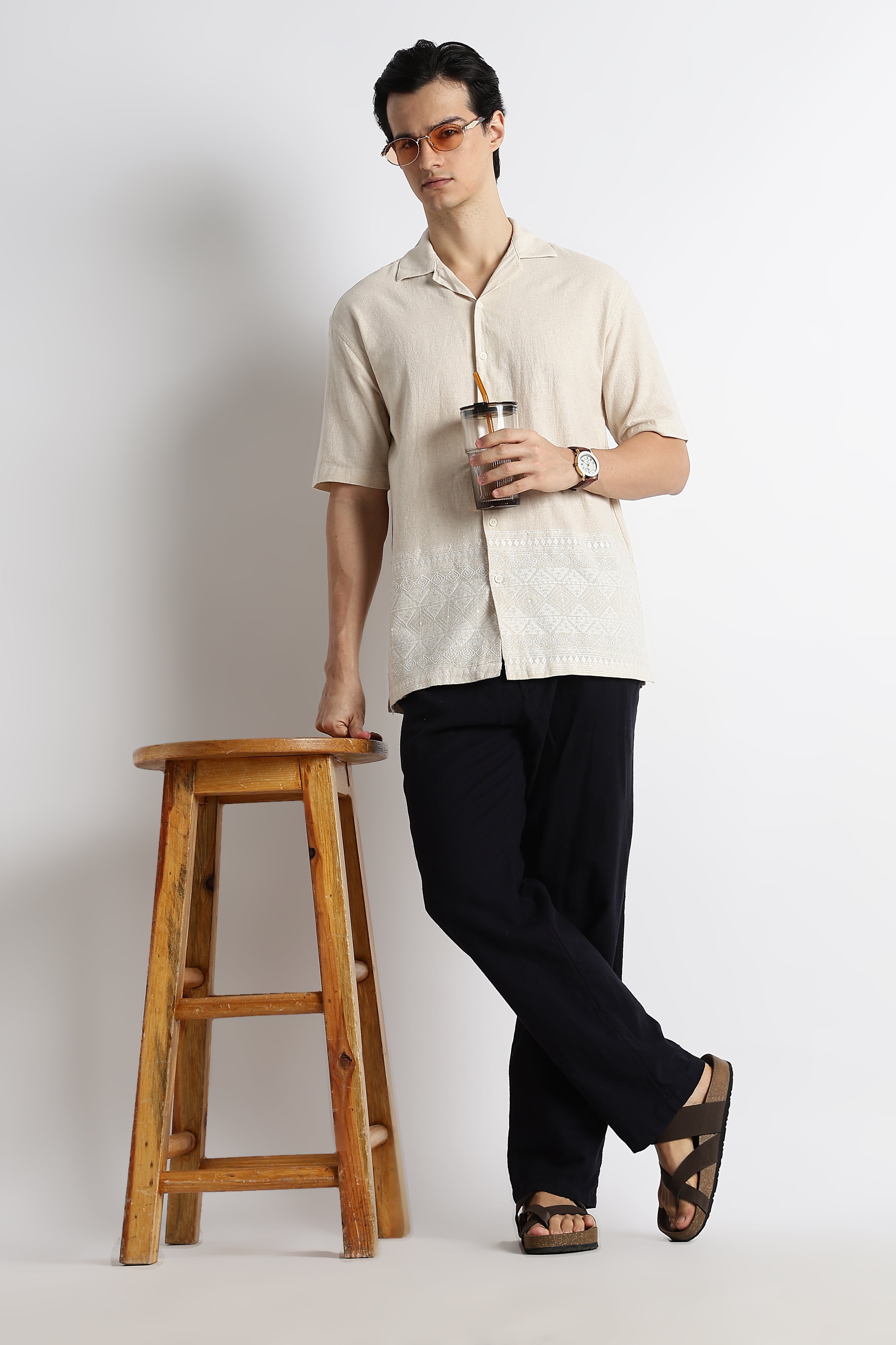 Men Cotton Cuban Collar Shirt