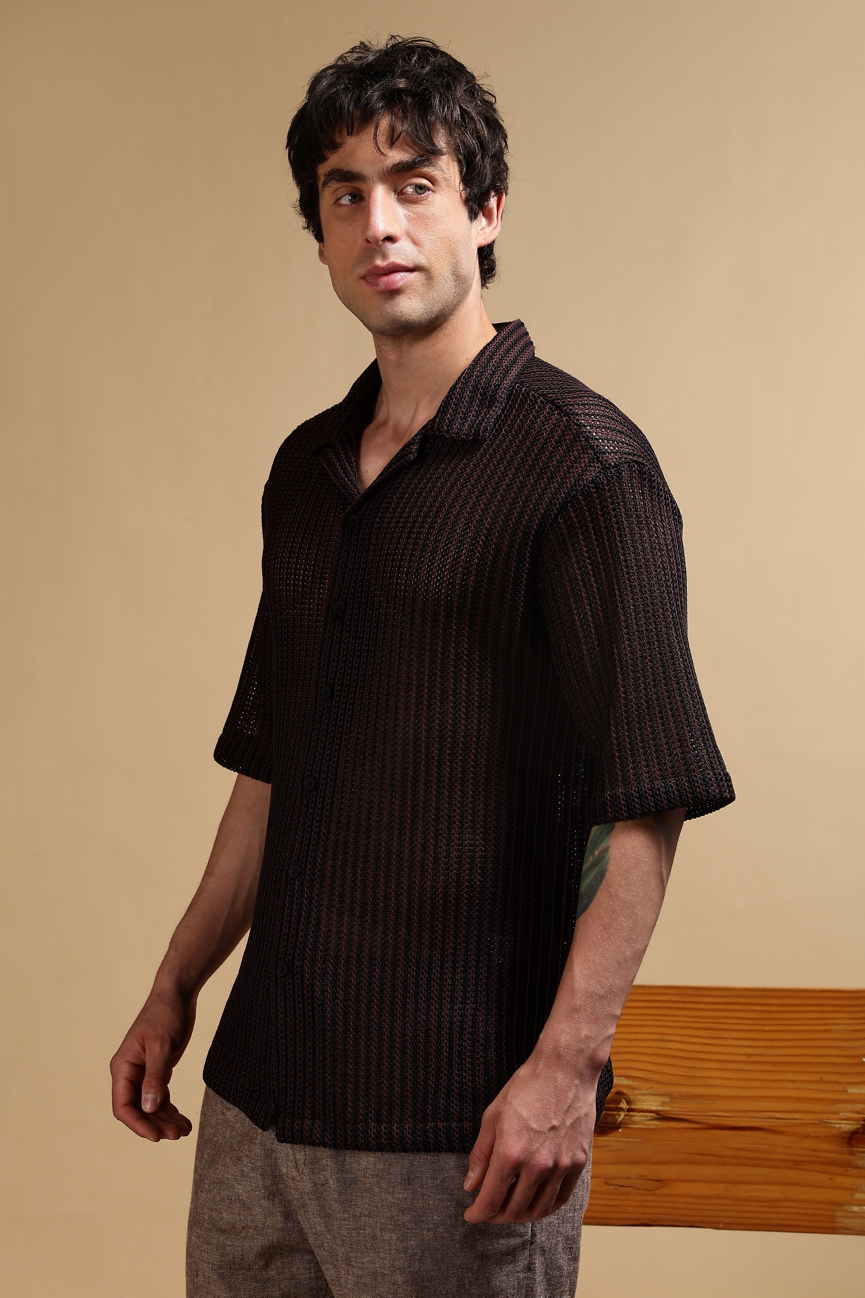 Men Brown Polyester Relaxed Fit Shirt