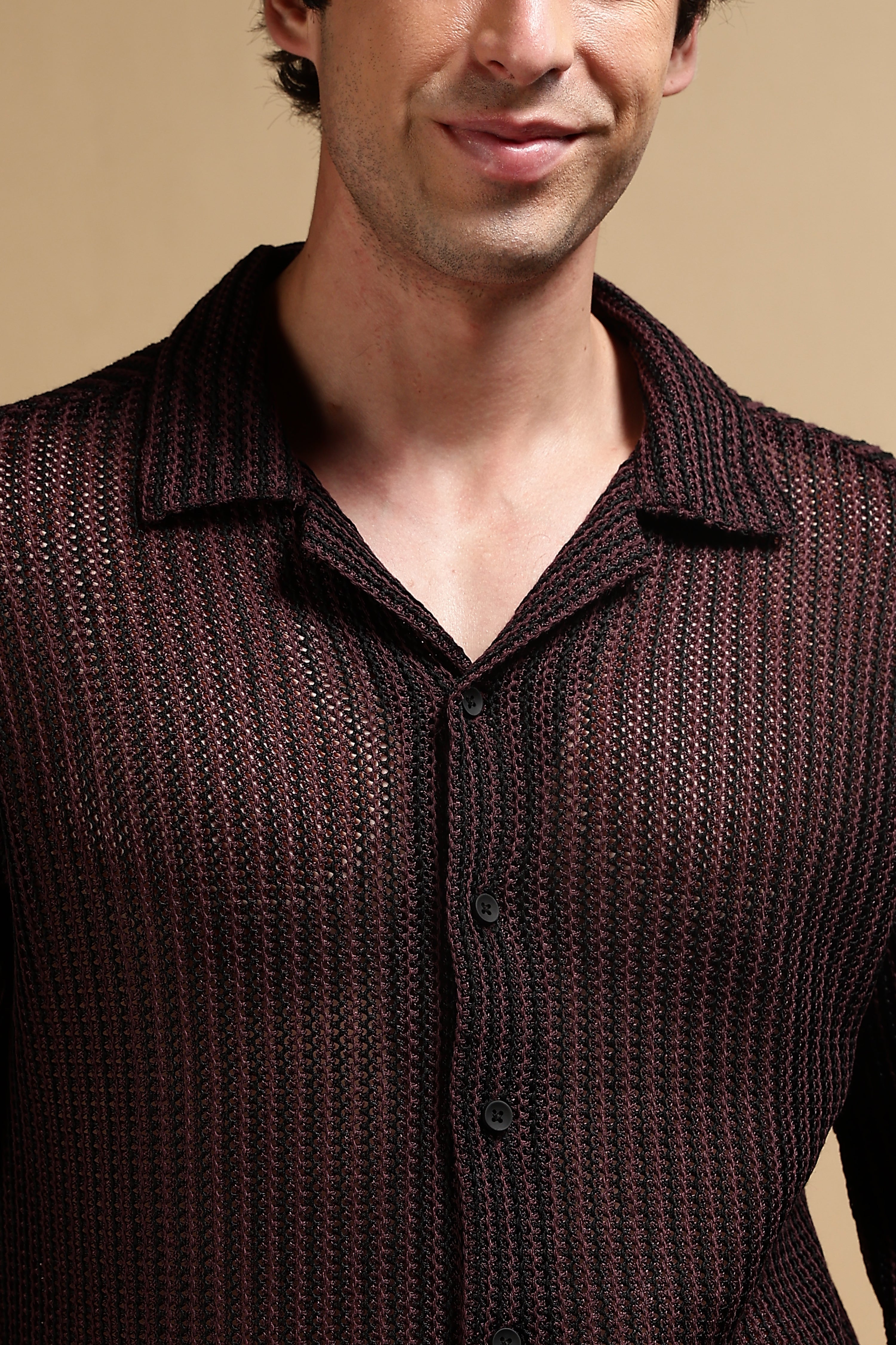 Men Brown Polyester Relaxed Fit Shirt