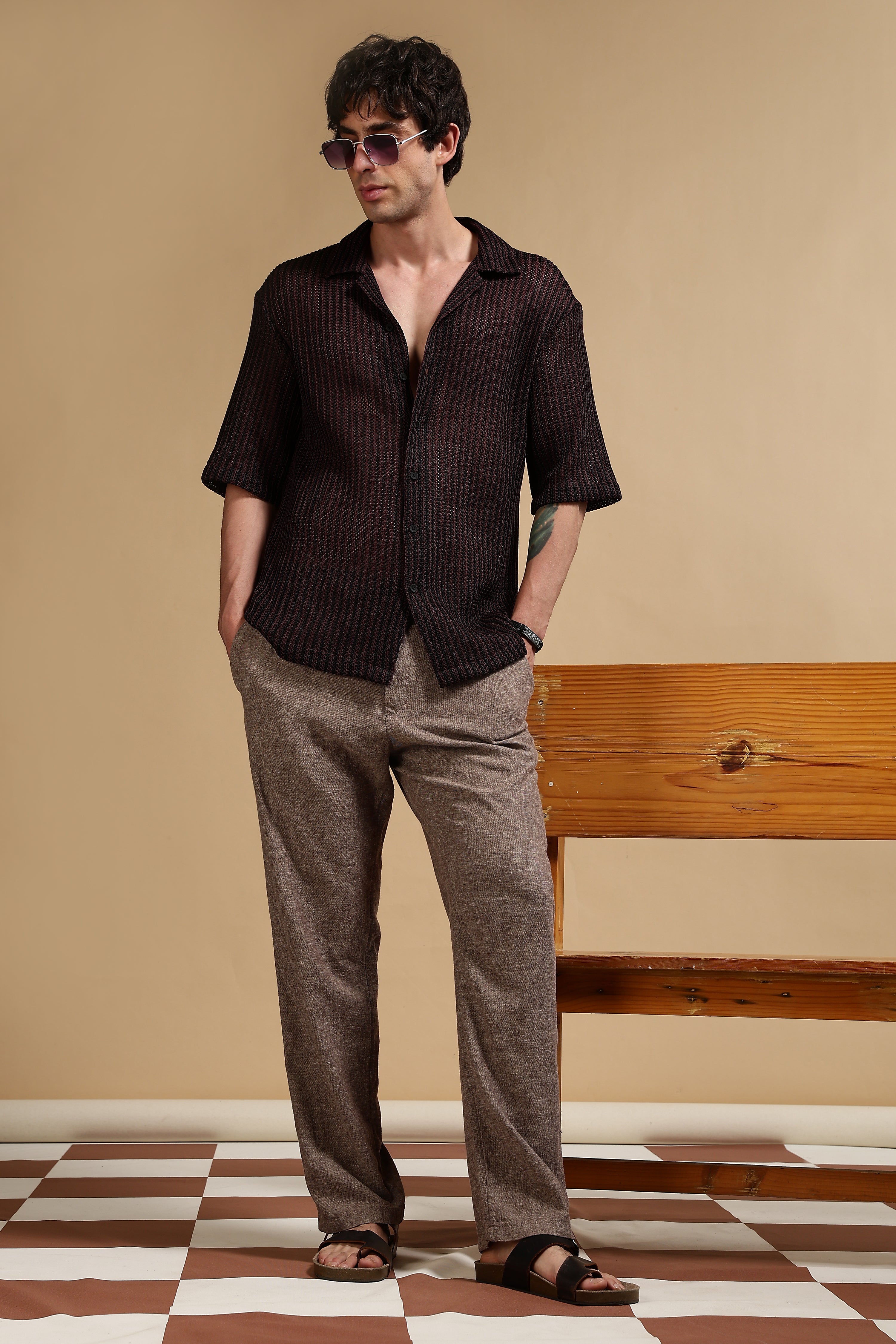 Men Brown Polyester Relaxed Fit Shirt