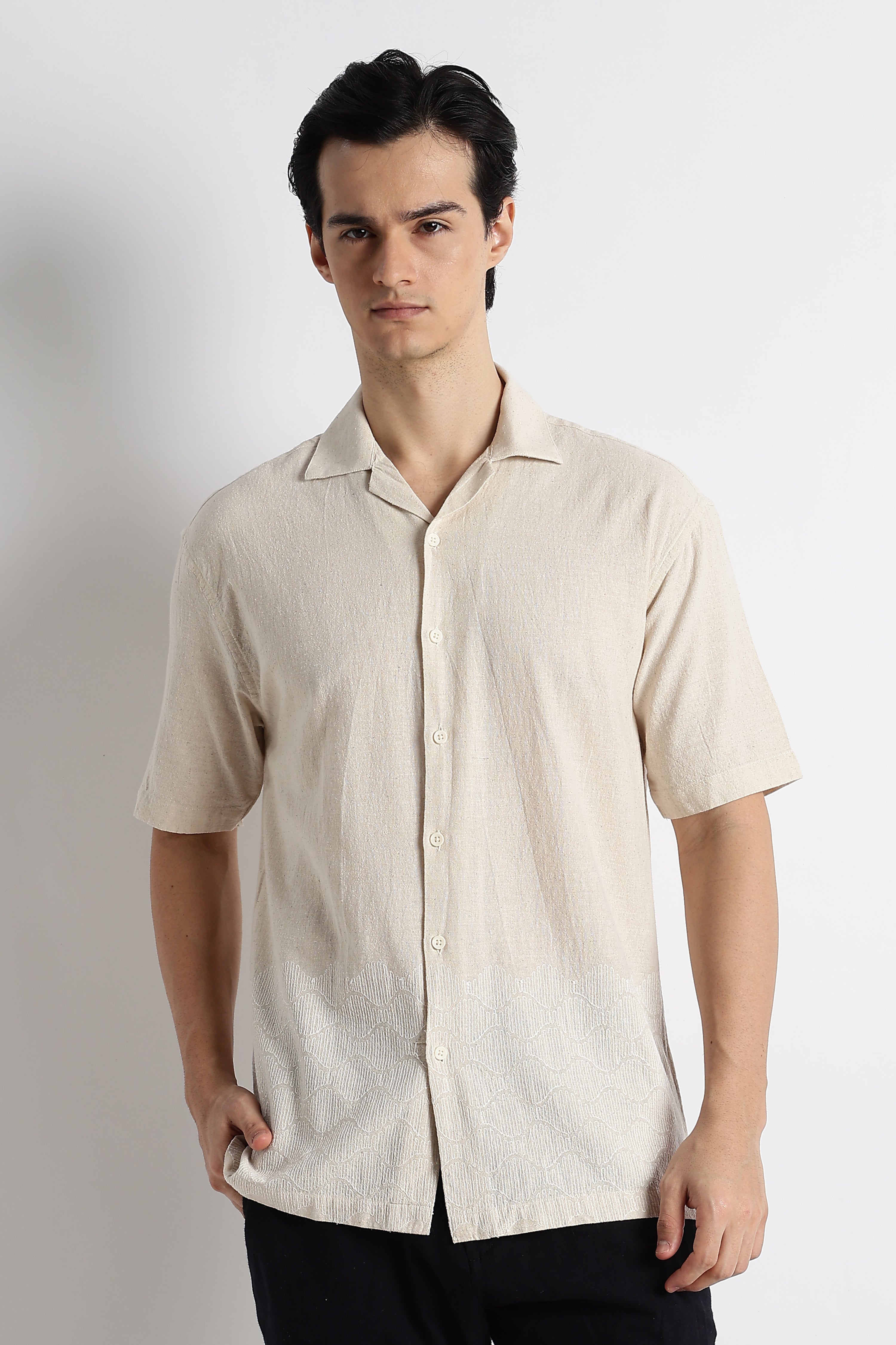 Men Cotton Cuban Collar Shirt
