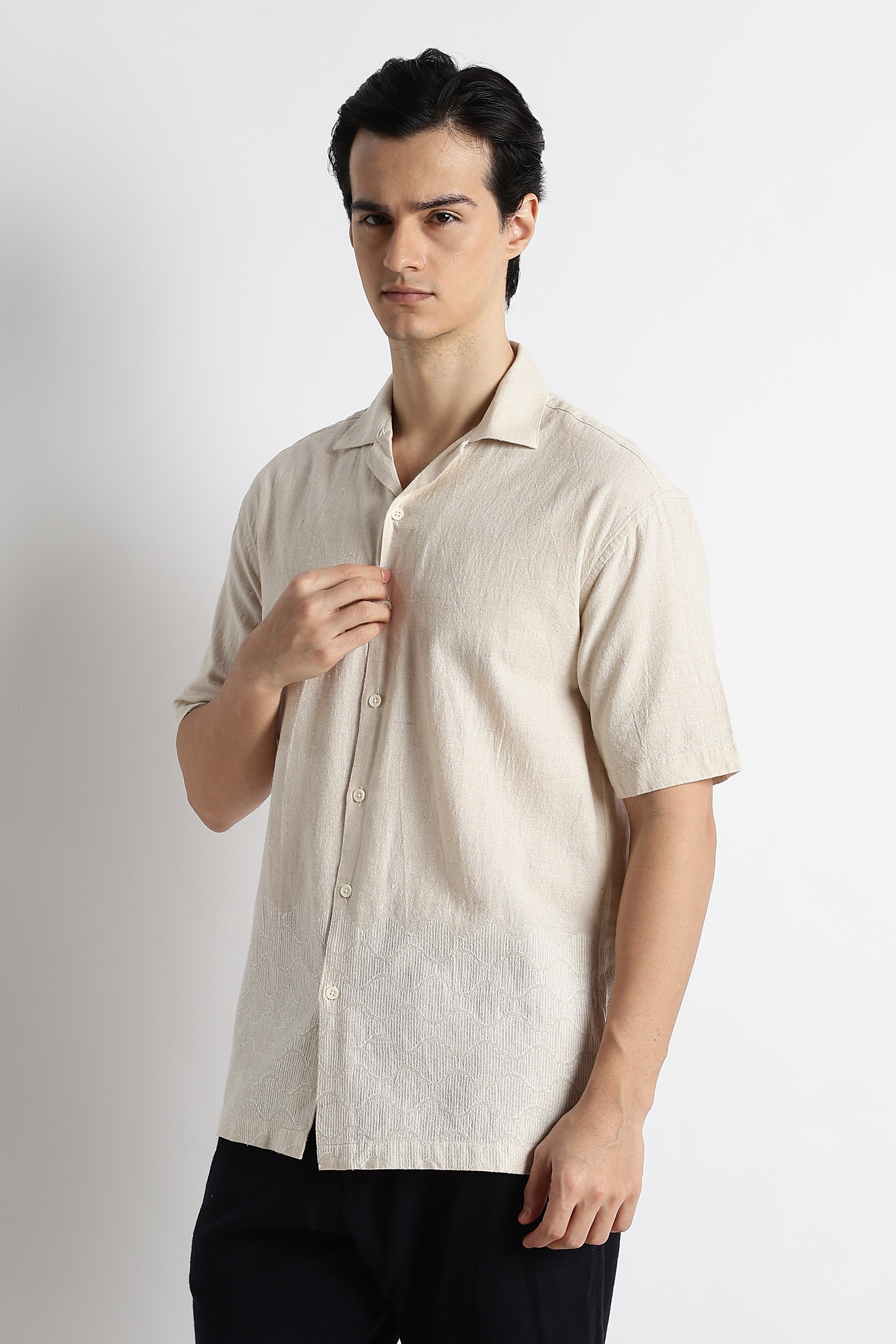 Men Cotton Cuban Collar Shirt