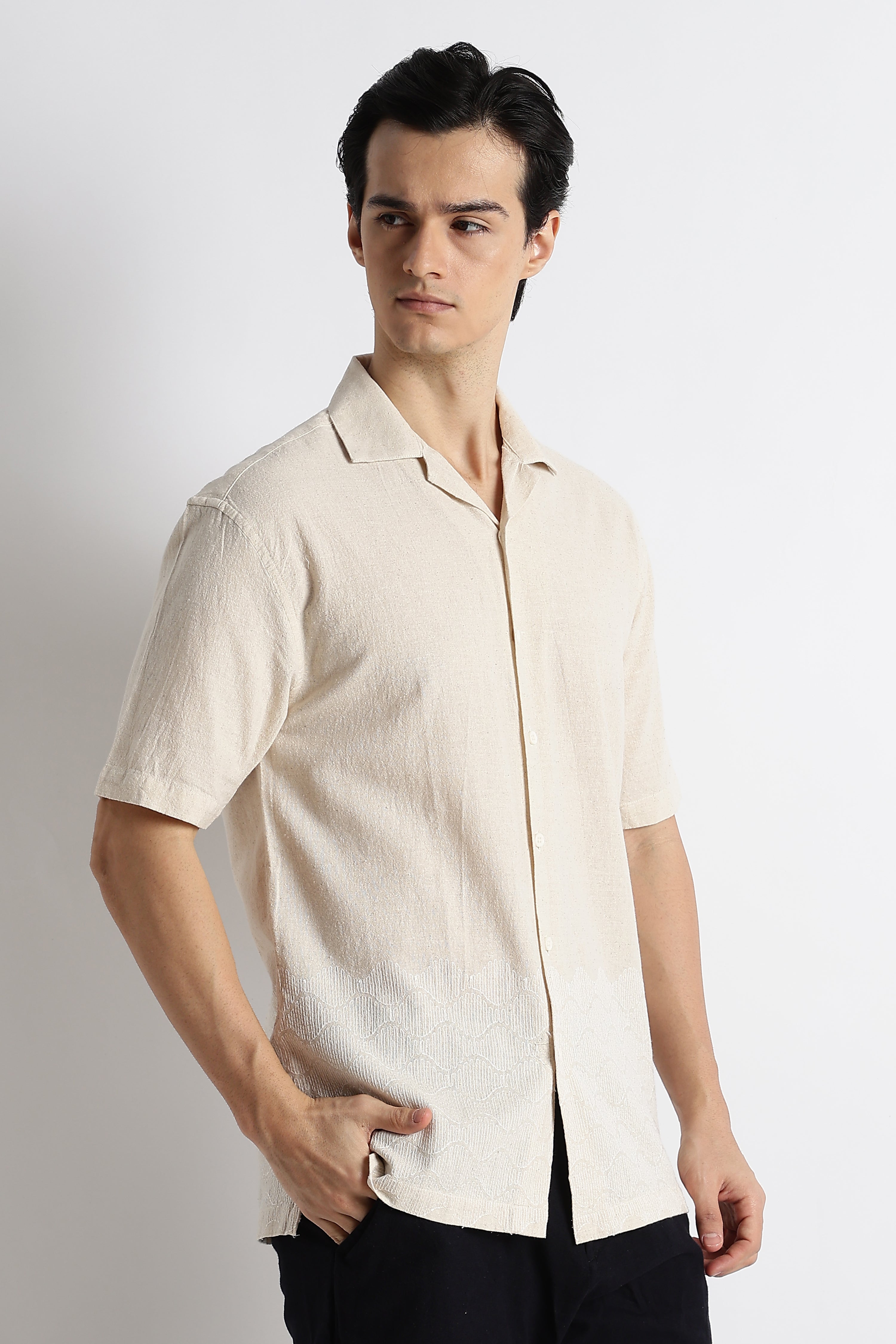 Men Cotton Cuban Collar Shirt