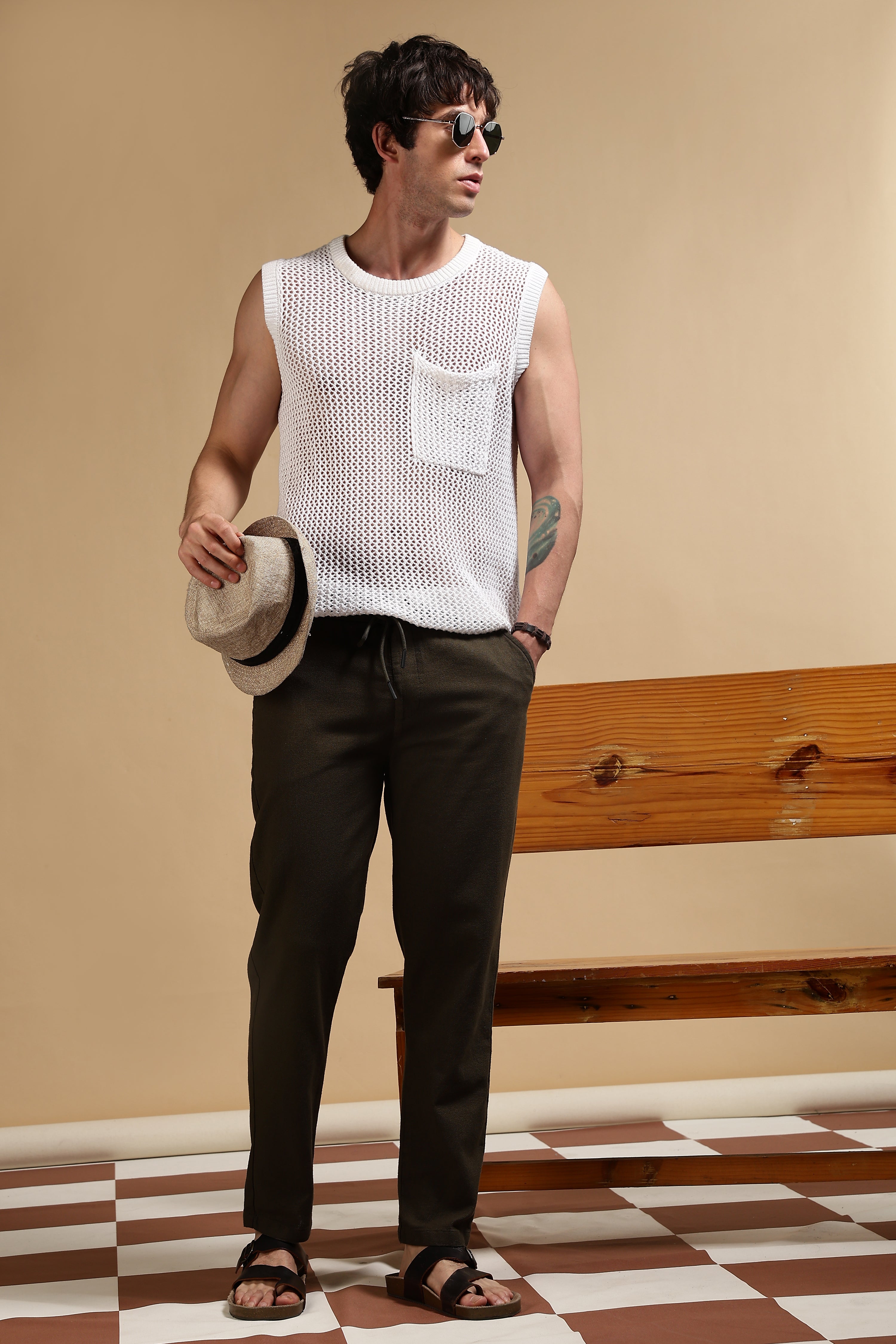 Men Grey Cotton Loose Fit Drawcord Pants
