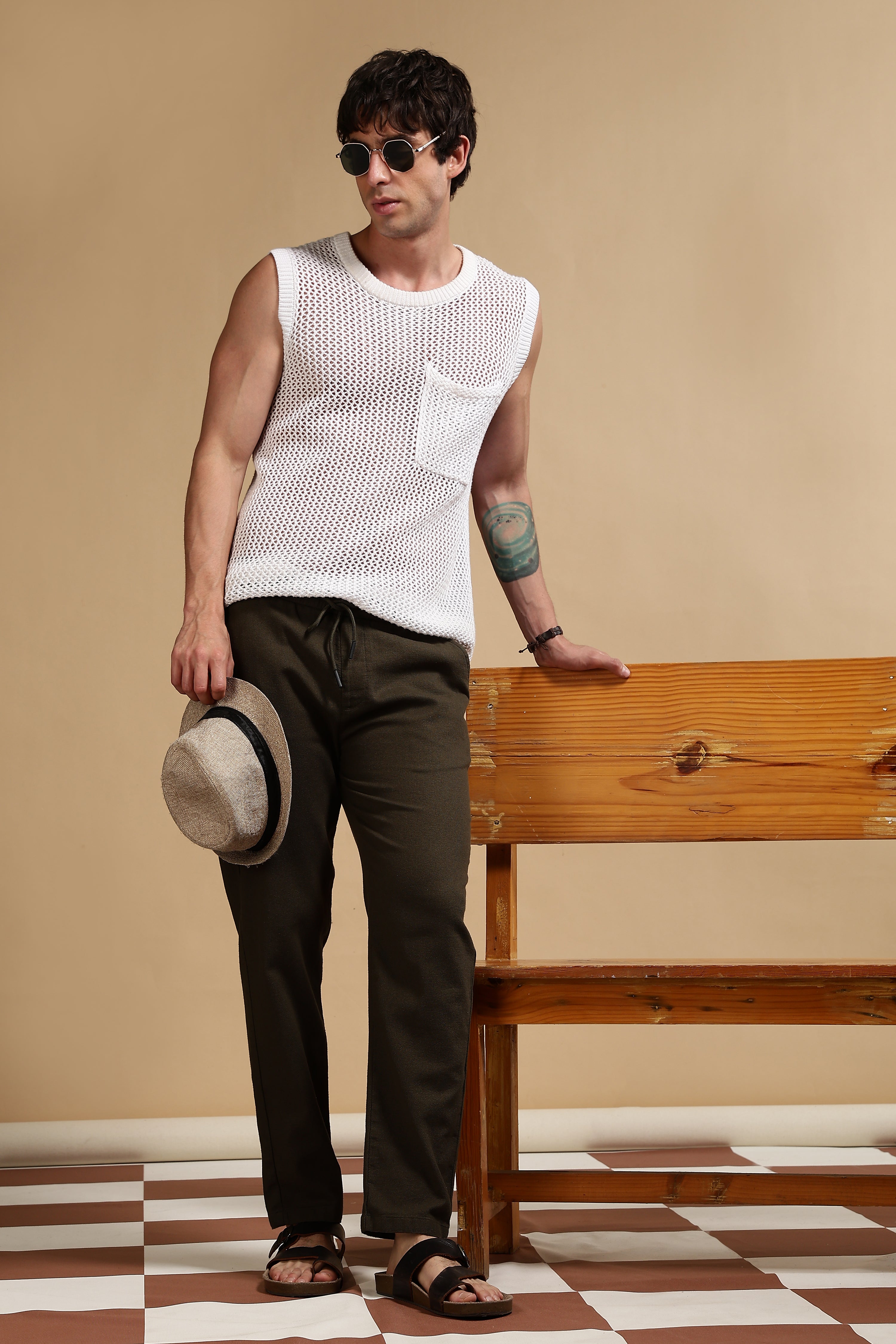 Men Grey Cotton Loose Fit Drawcord Pants