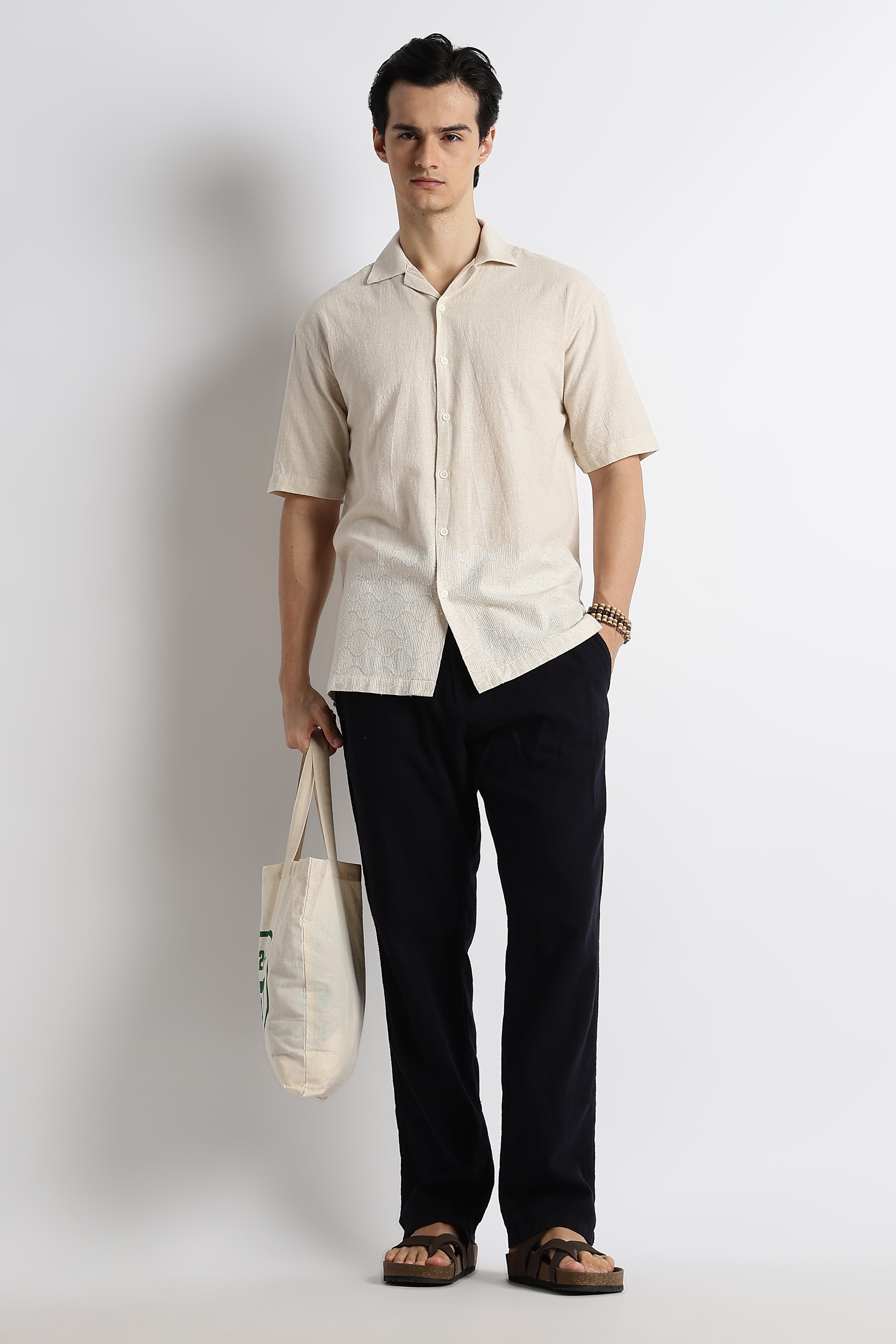 Men Cotton Cuban Collar Shirt