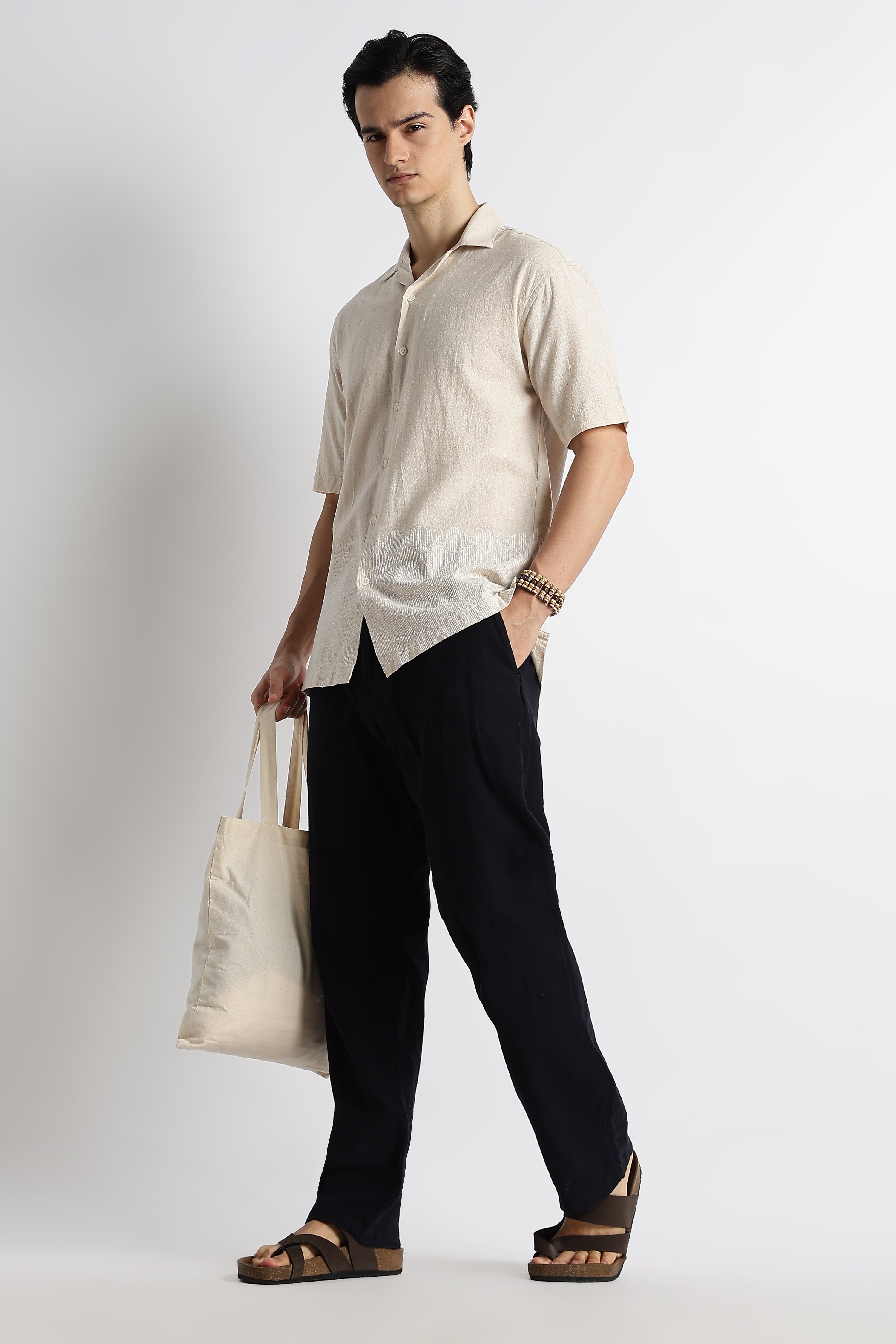 Men Cotton Cuban Collar Shirt