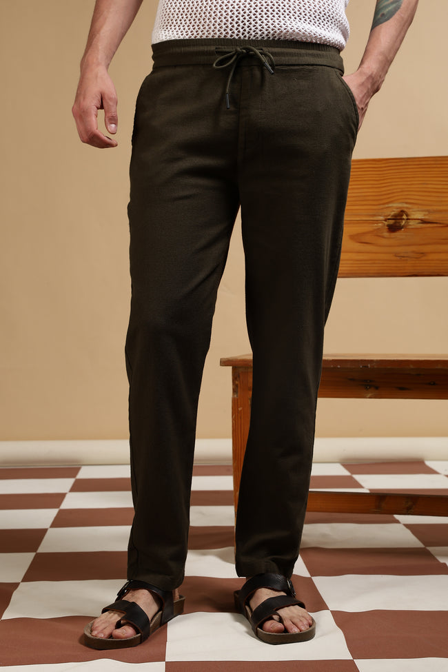 Men Grey Cotton Loose Fit Drawcord Pants