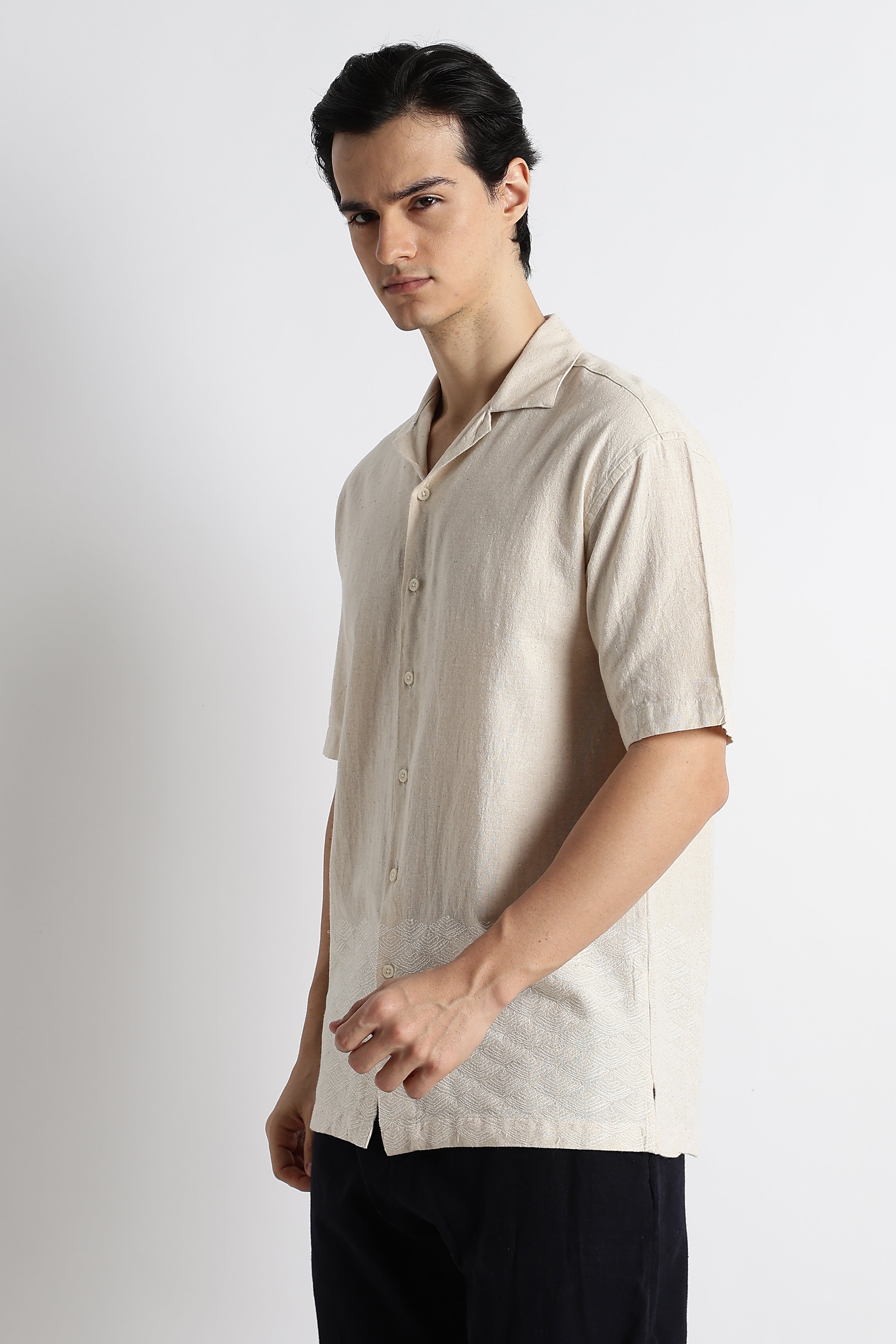 Men Cotton Cuban Collar Shirt