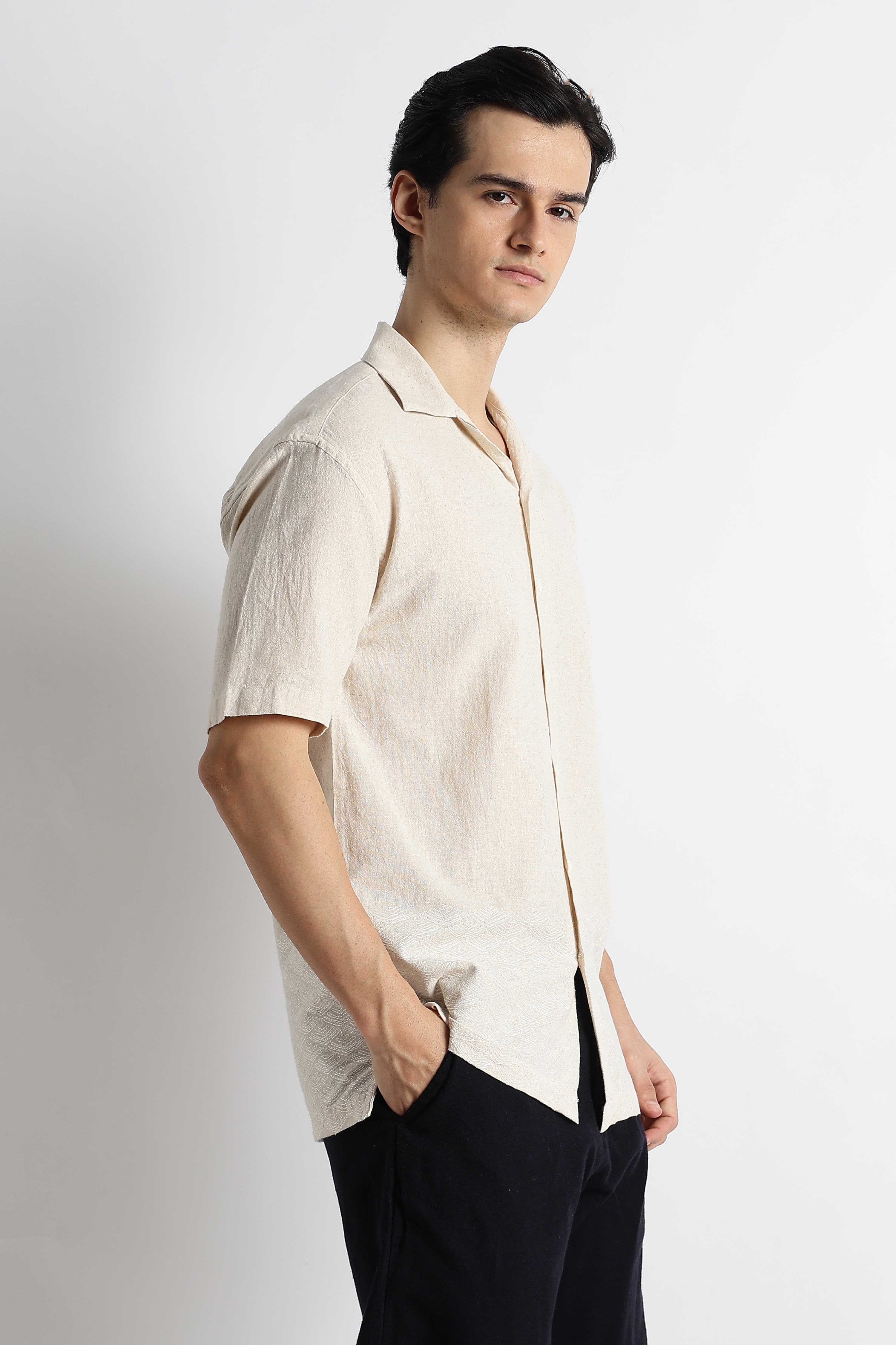 Men Cotton Cuban Collar Shirt