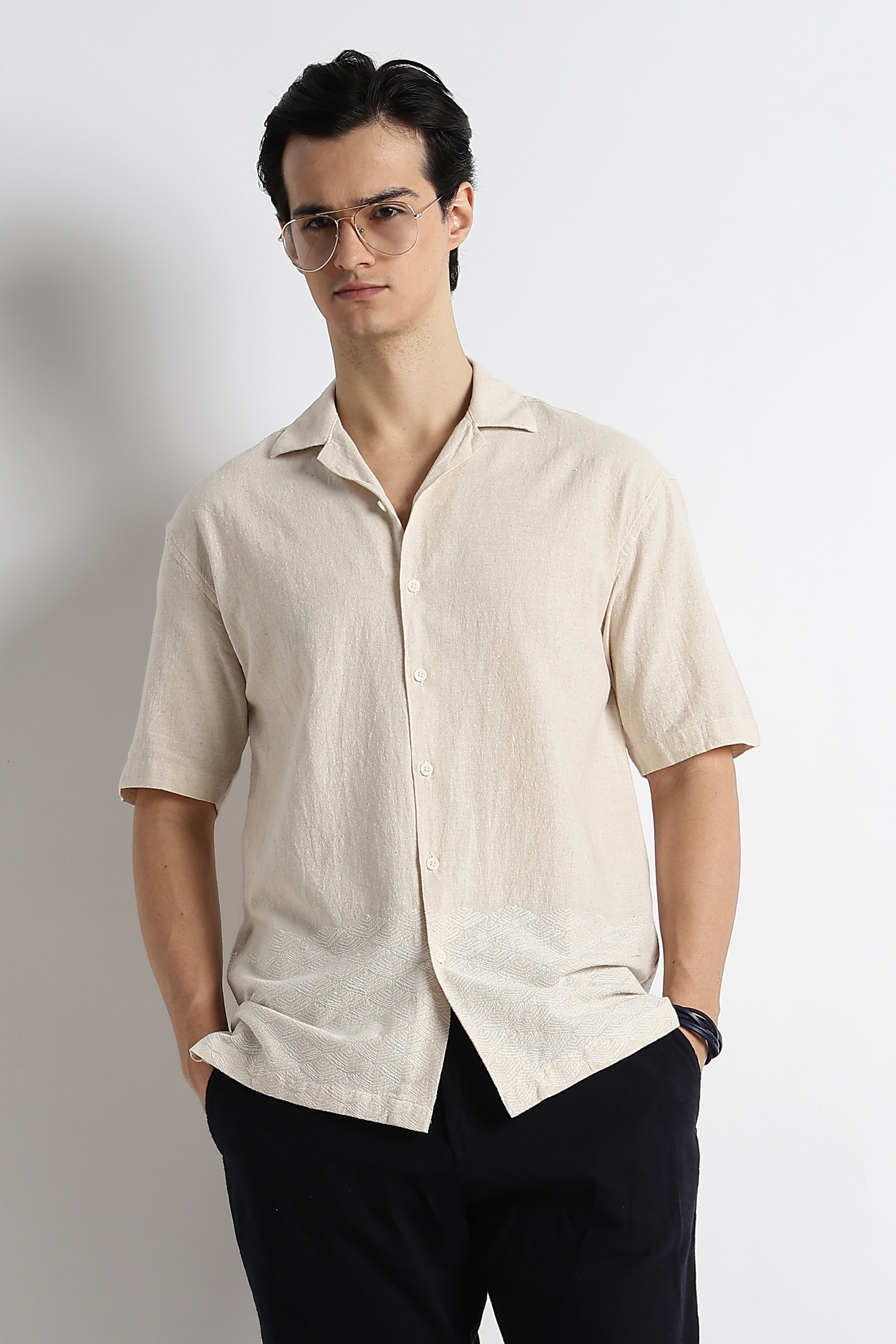 Men Cotton Cuban Collar Shirt