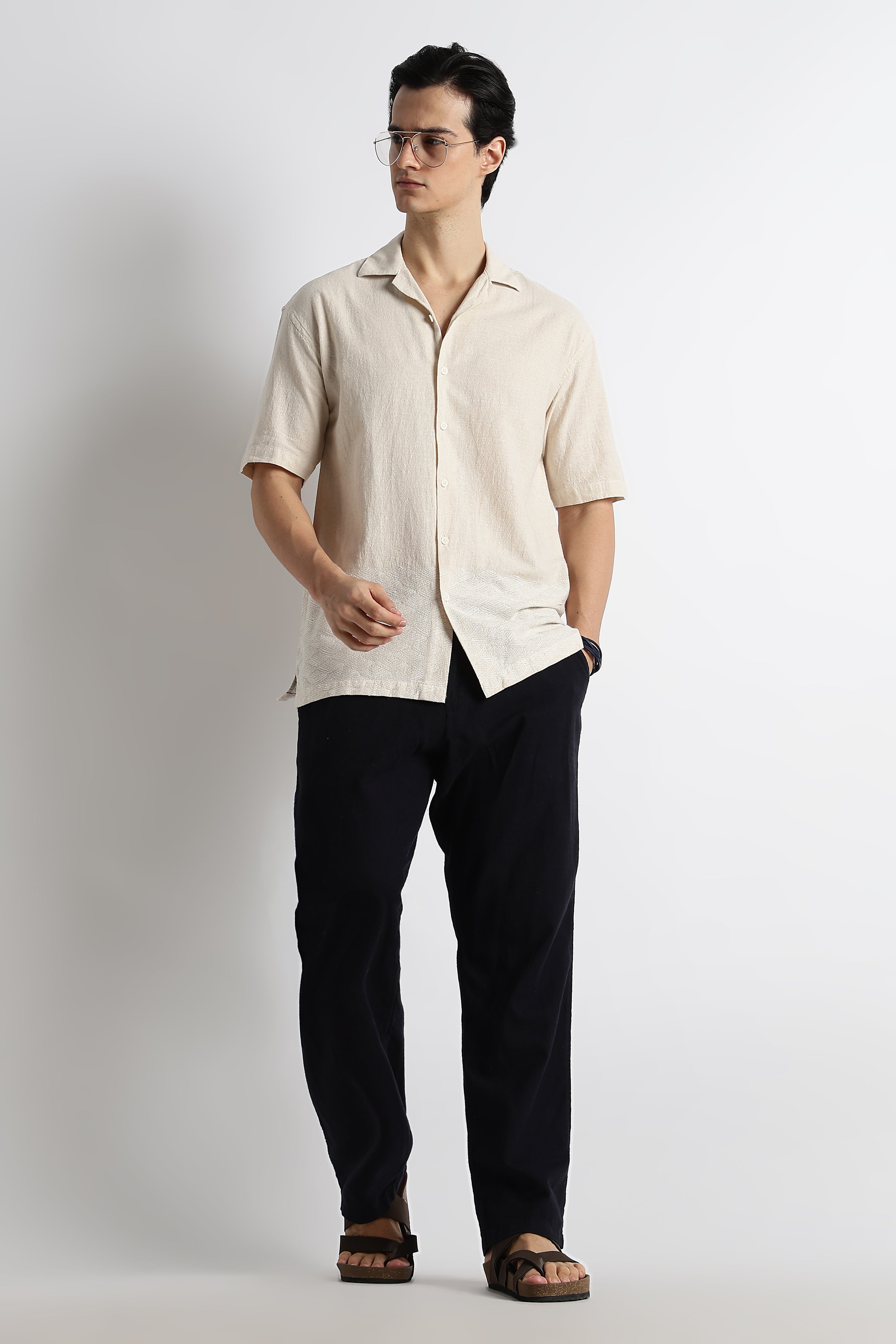 Men Cotton Cuban Collar Shirt