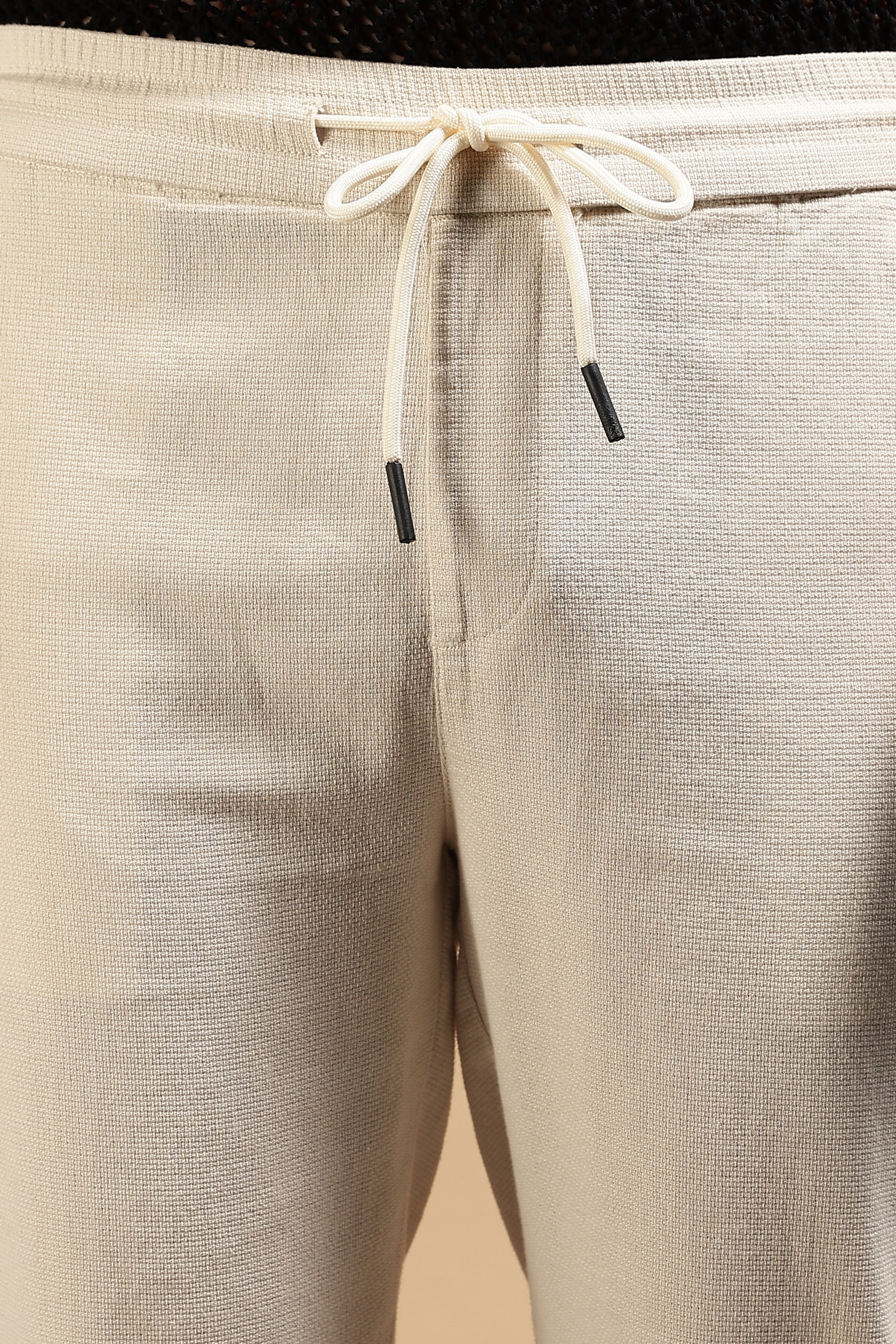 Men Cream Cotton Loose Fit Drawcord Pants