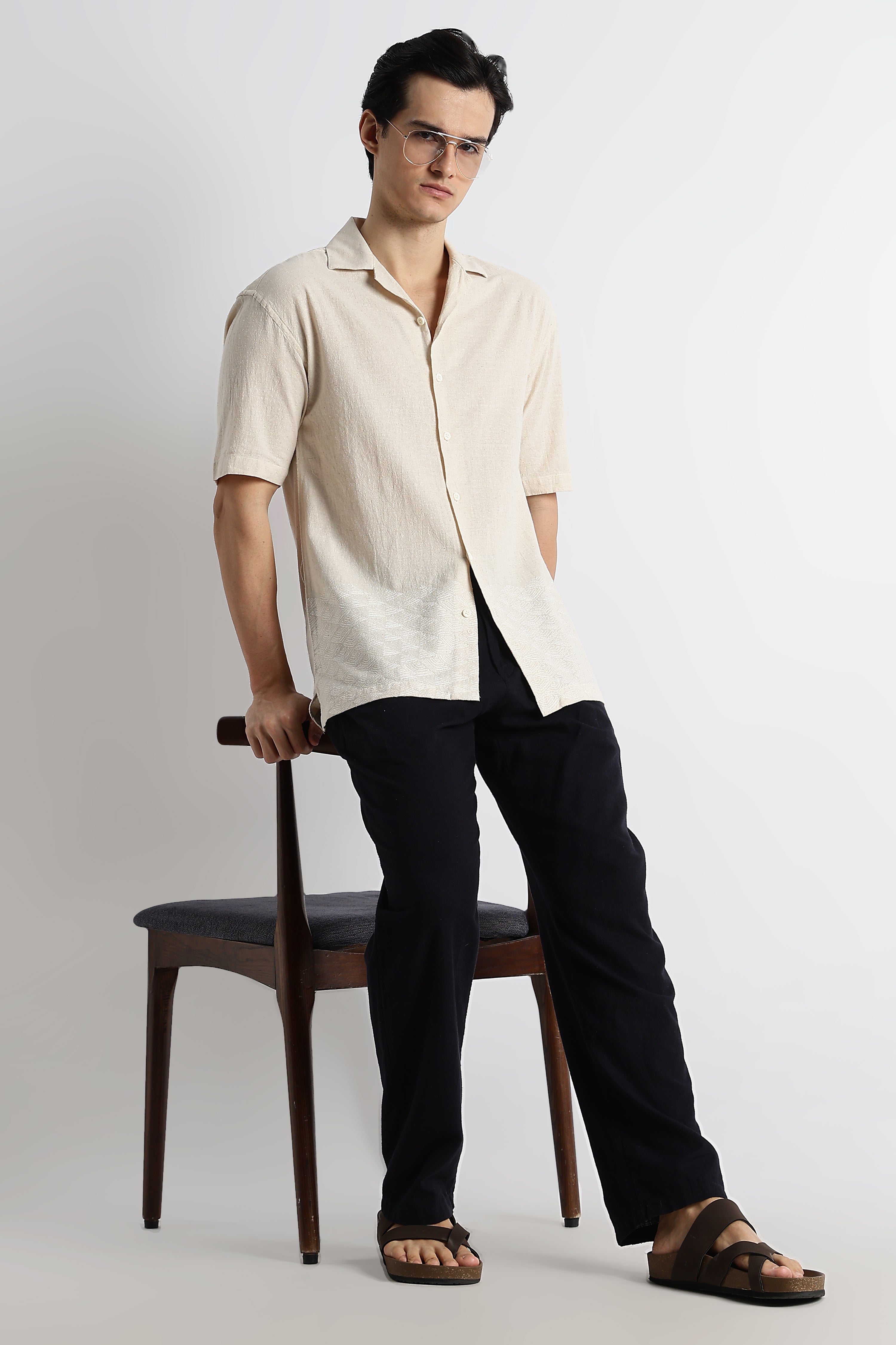 Men Cotton Cuban Collar Shirt