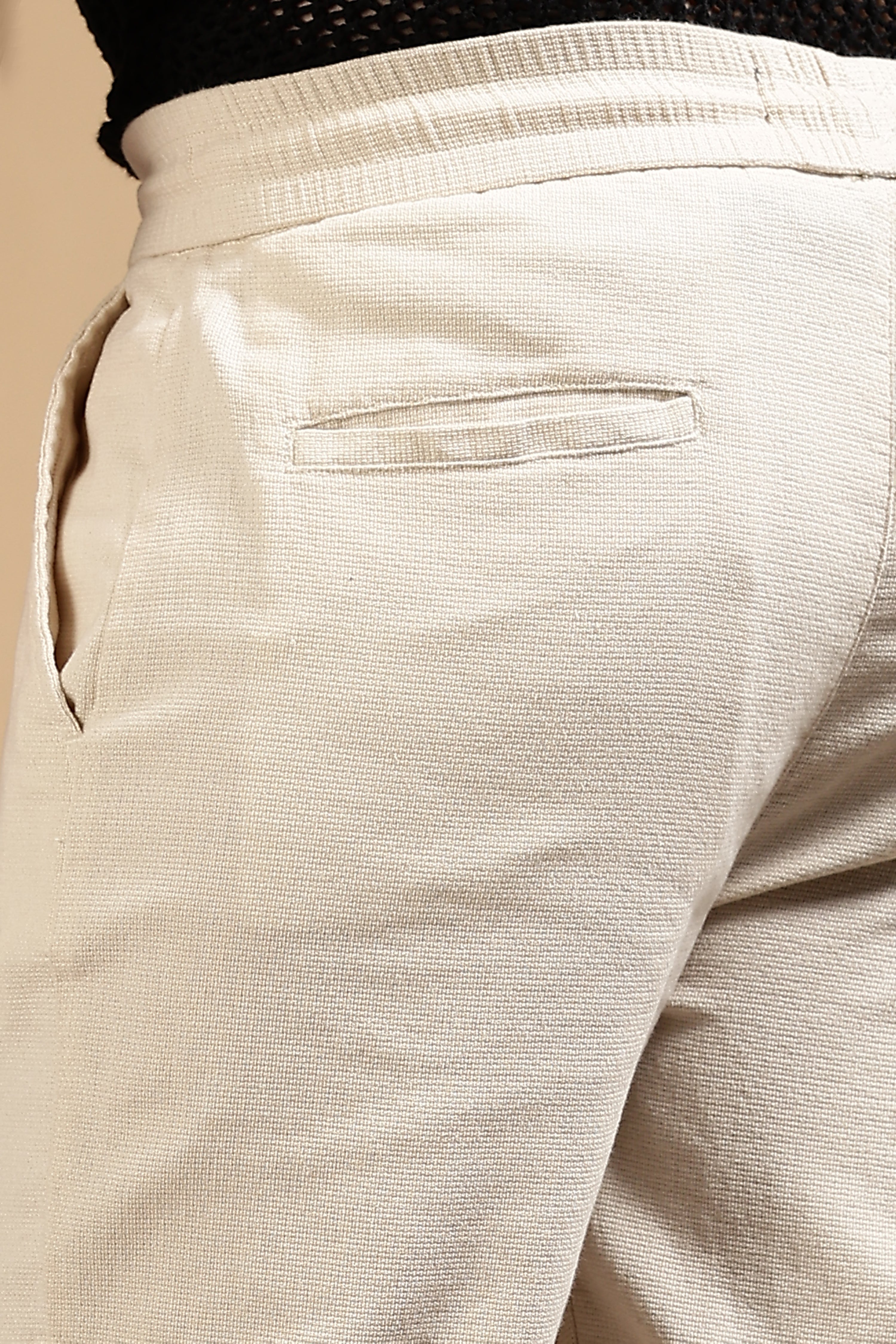Men Cream Cotton Loose Fit Drawcord Pants
