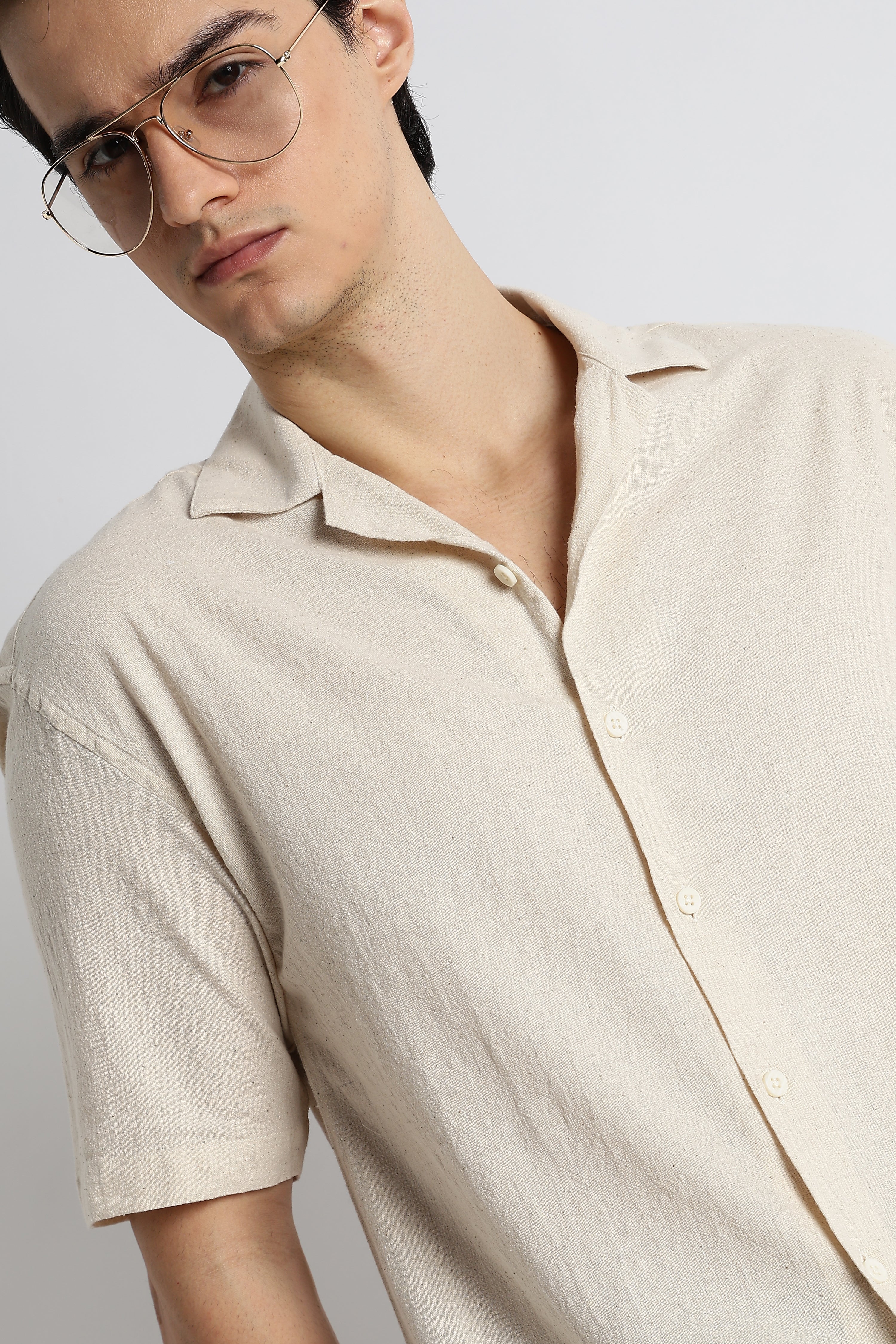 Men Cotton Cuban Collar Shirt