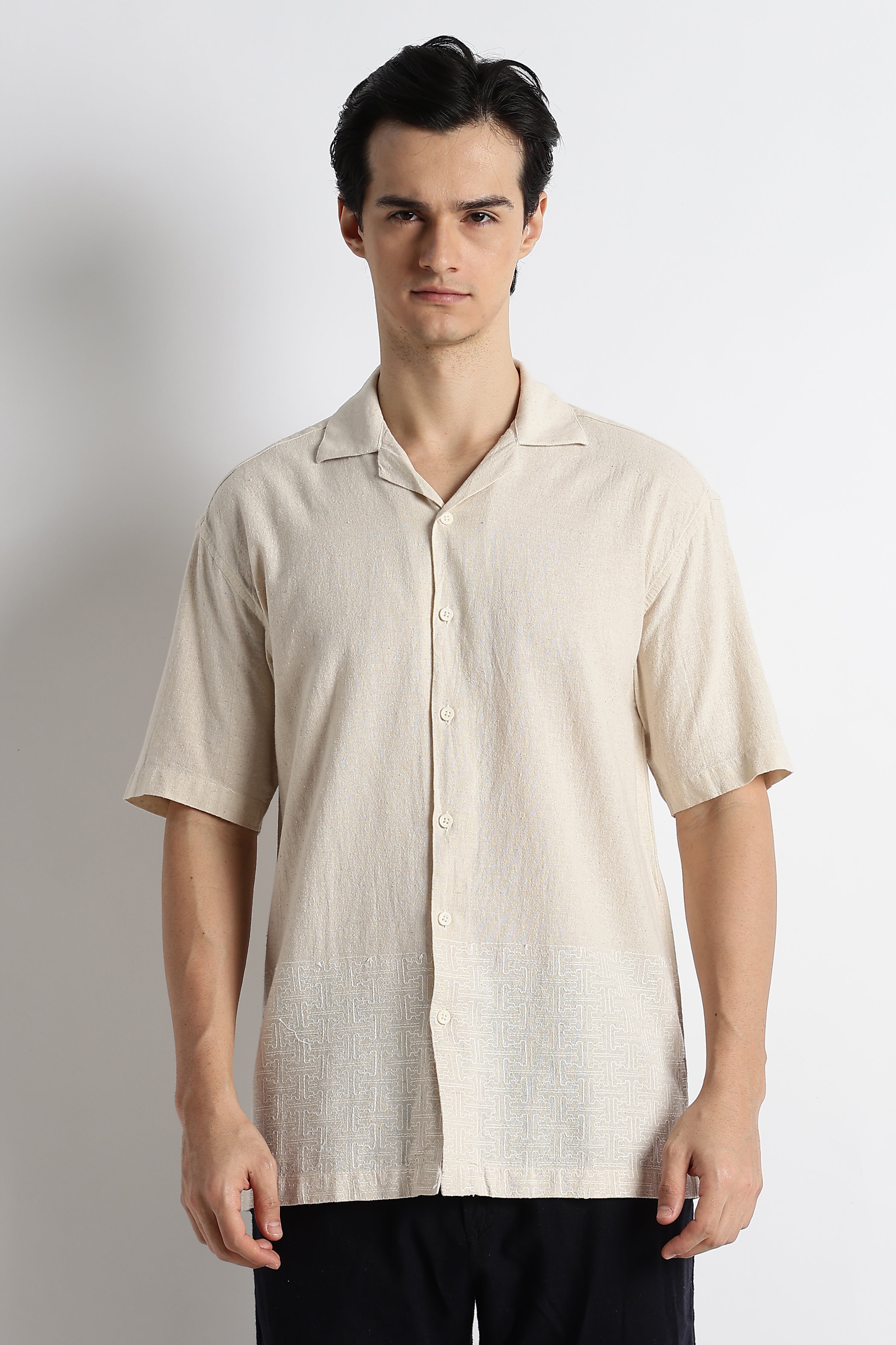Men Cotton Cuban Collar Shirt