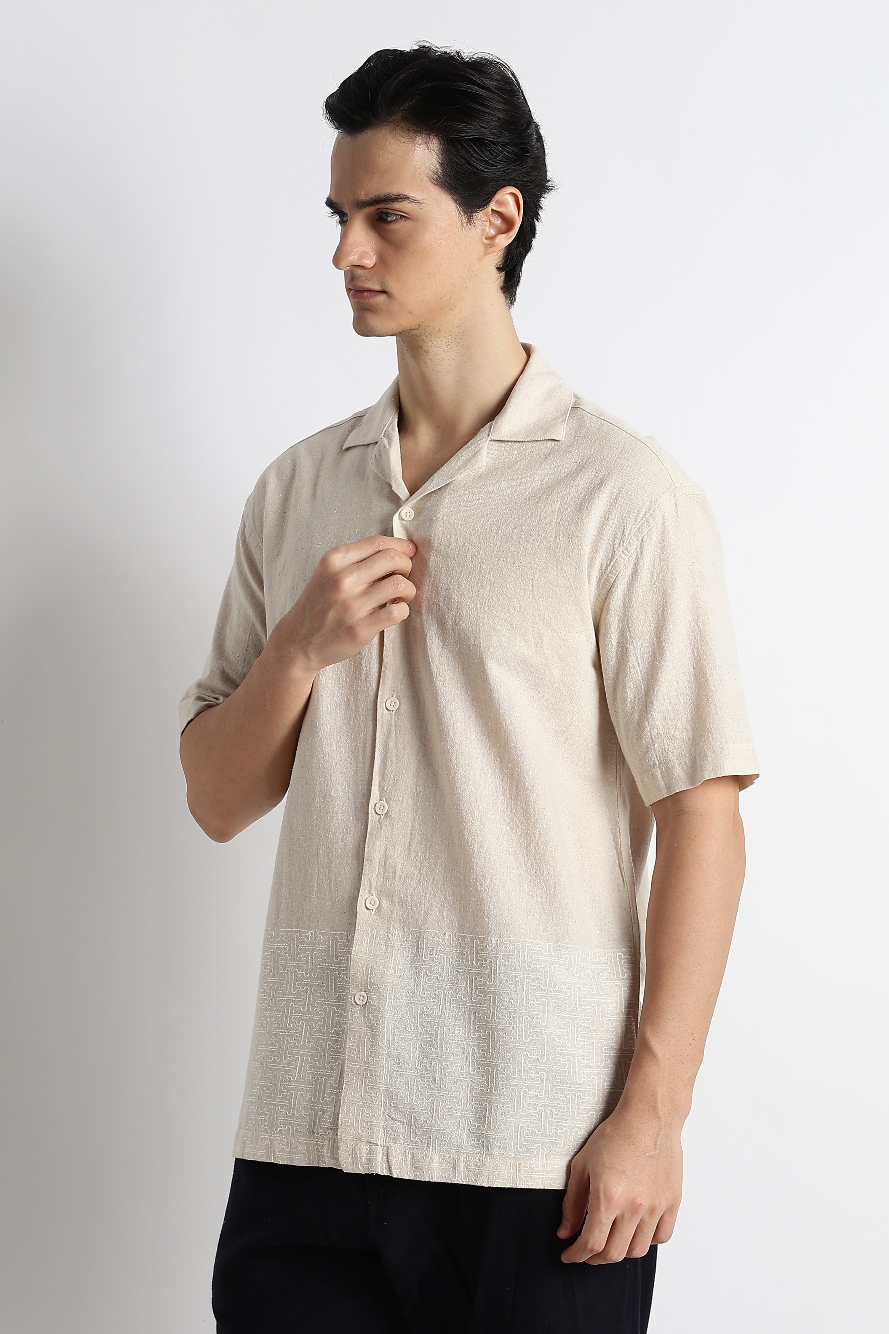 Men Cotton Cuban Collar Shirt
