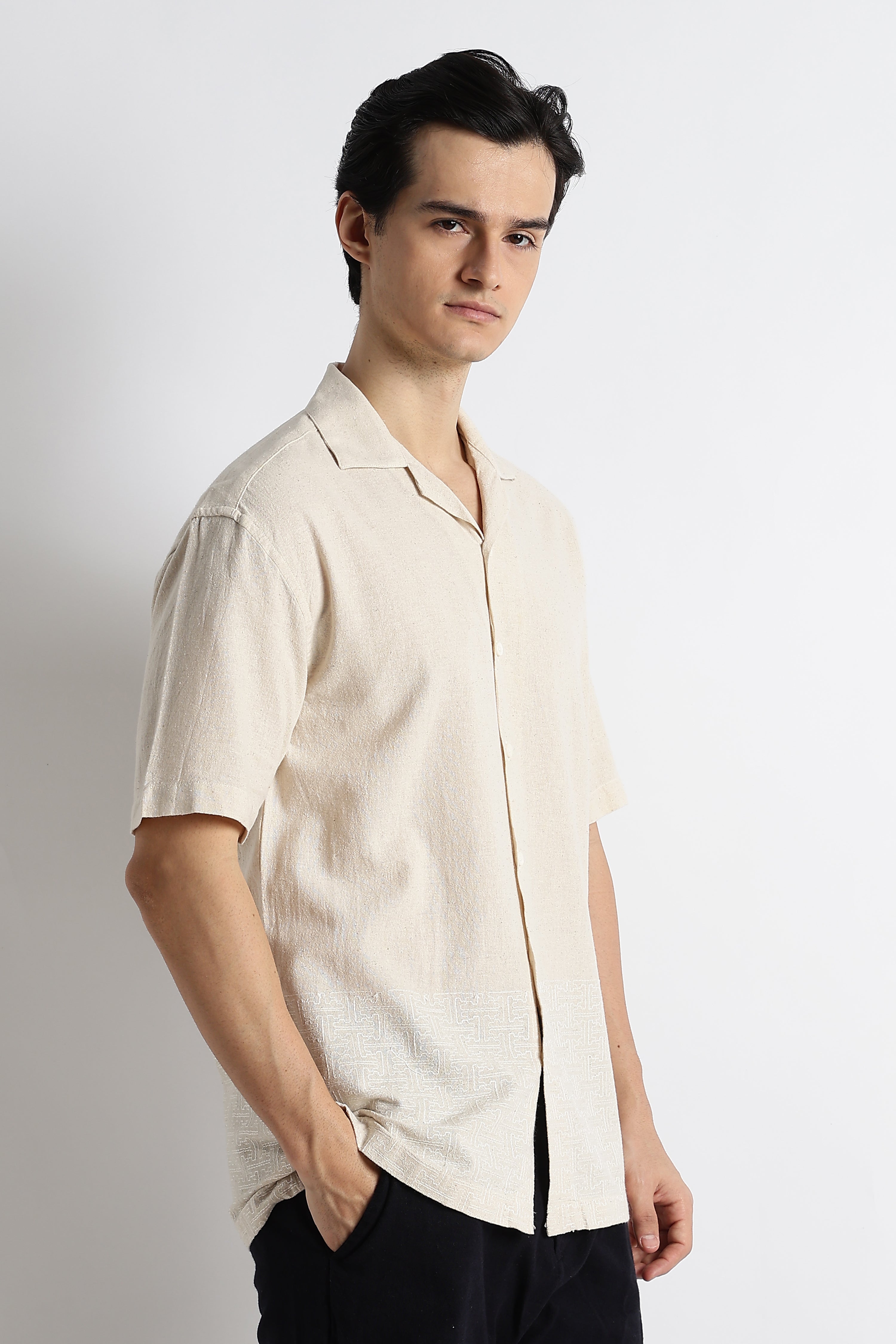 Men Cotton Cuban Collar Shirt