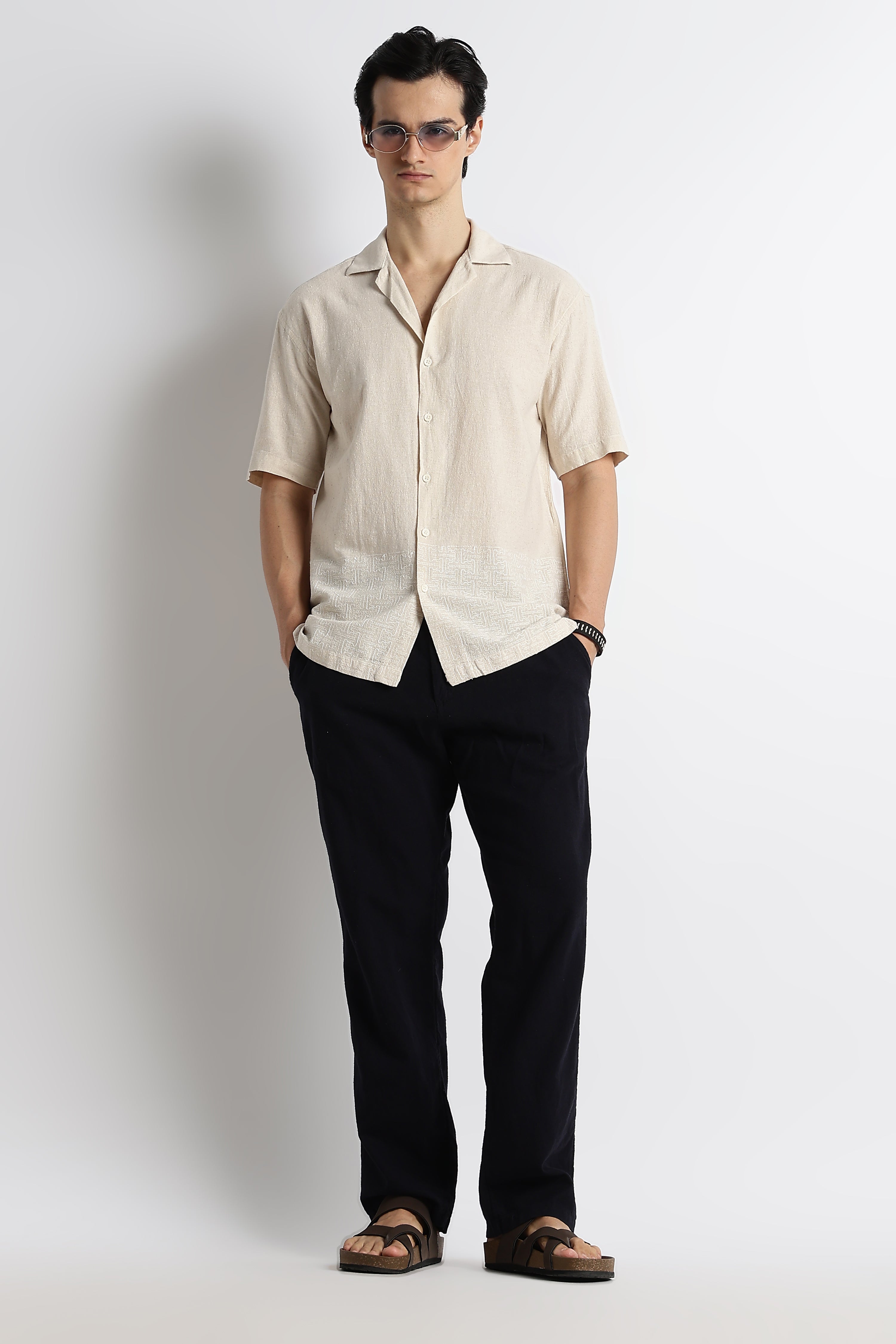 Men Cotton Cuban Collar Shirt