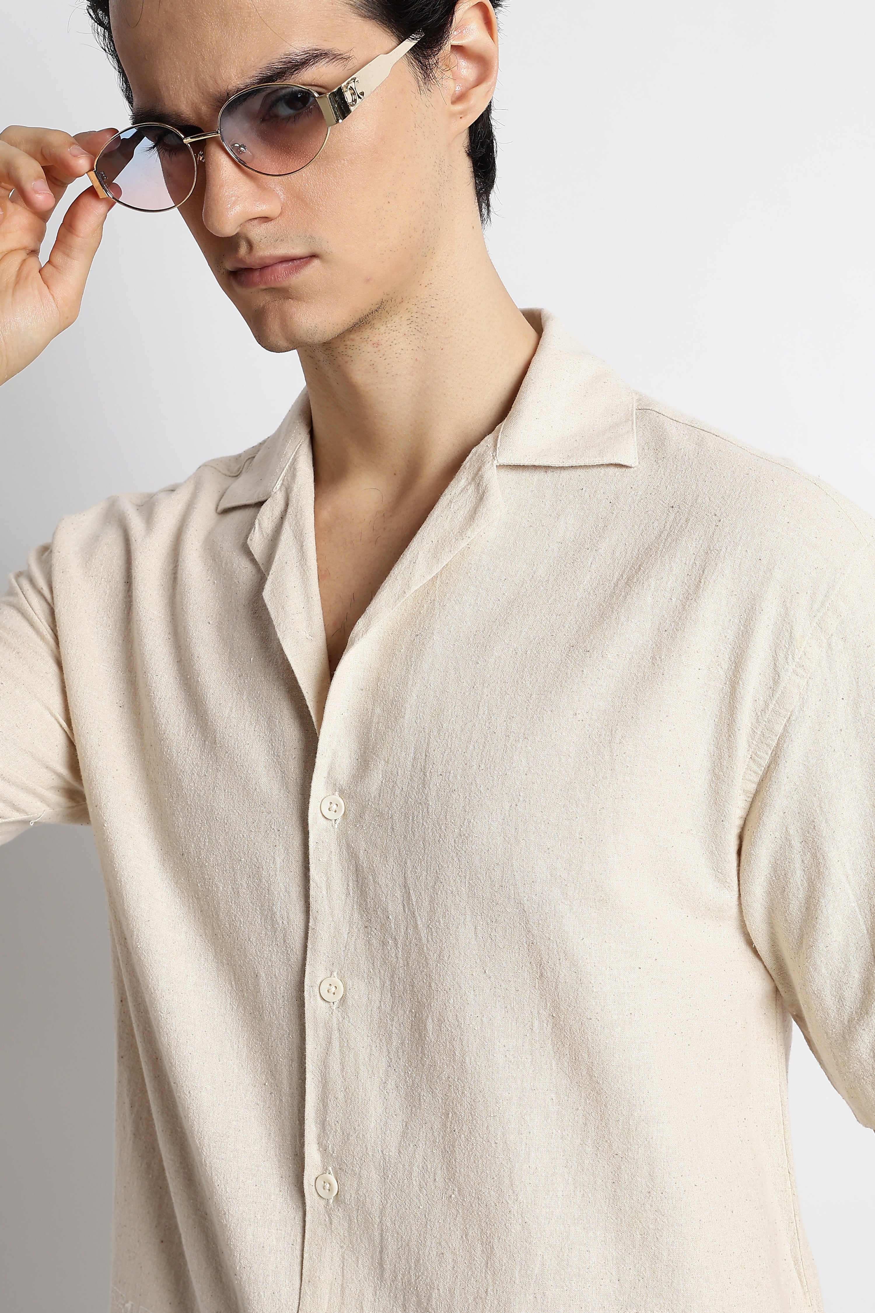 Men Cotton Cuban Collar Shirt