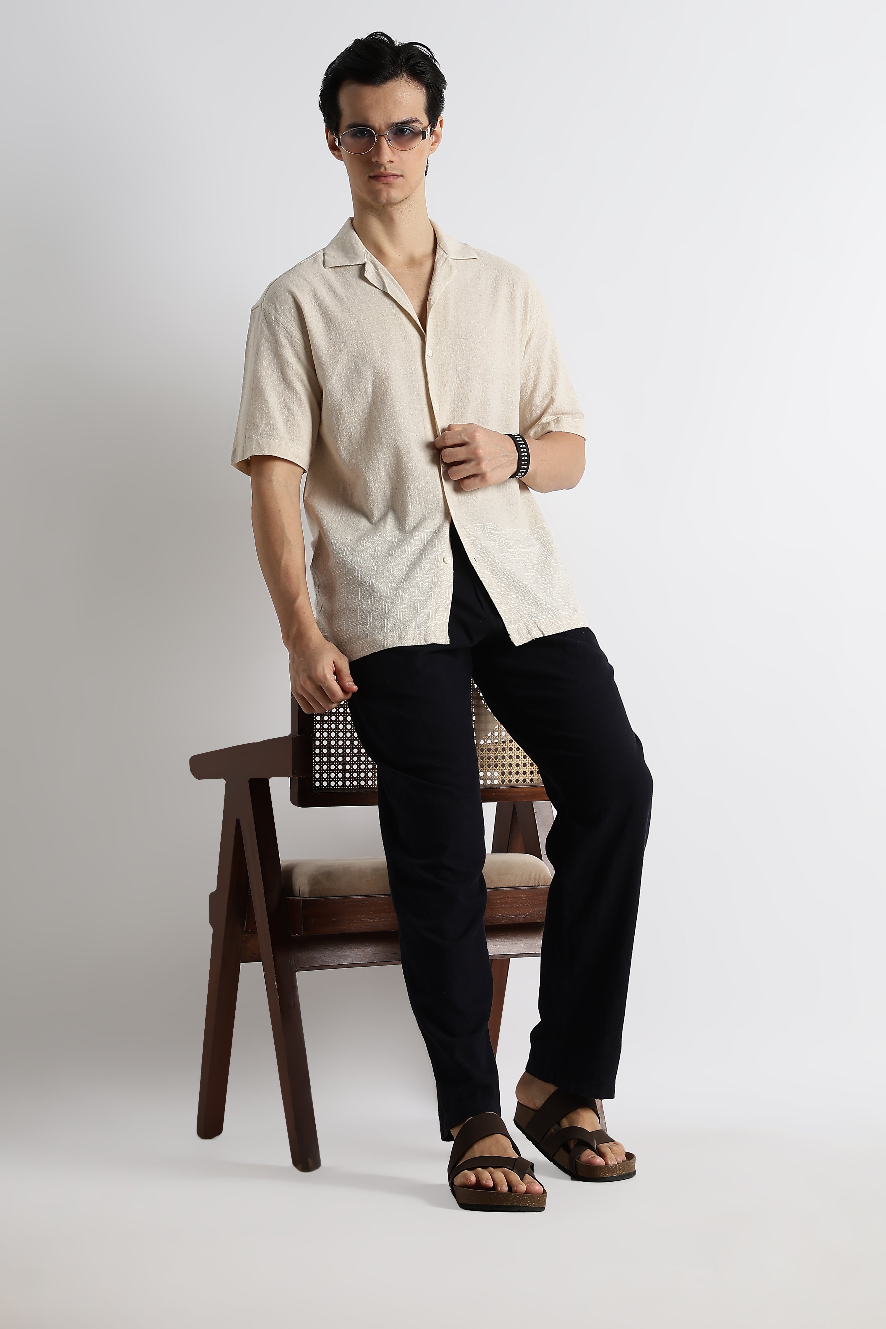 Men Cotton Cuban Collar Shirt