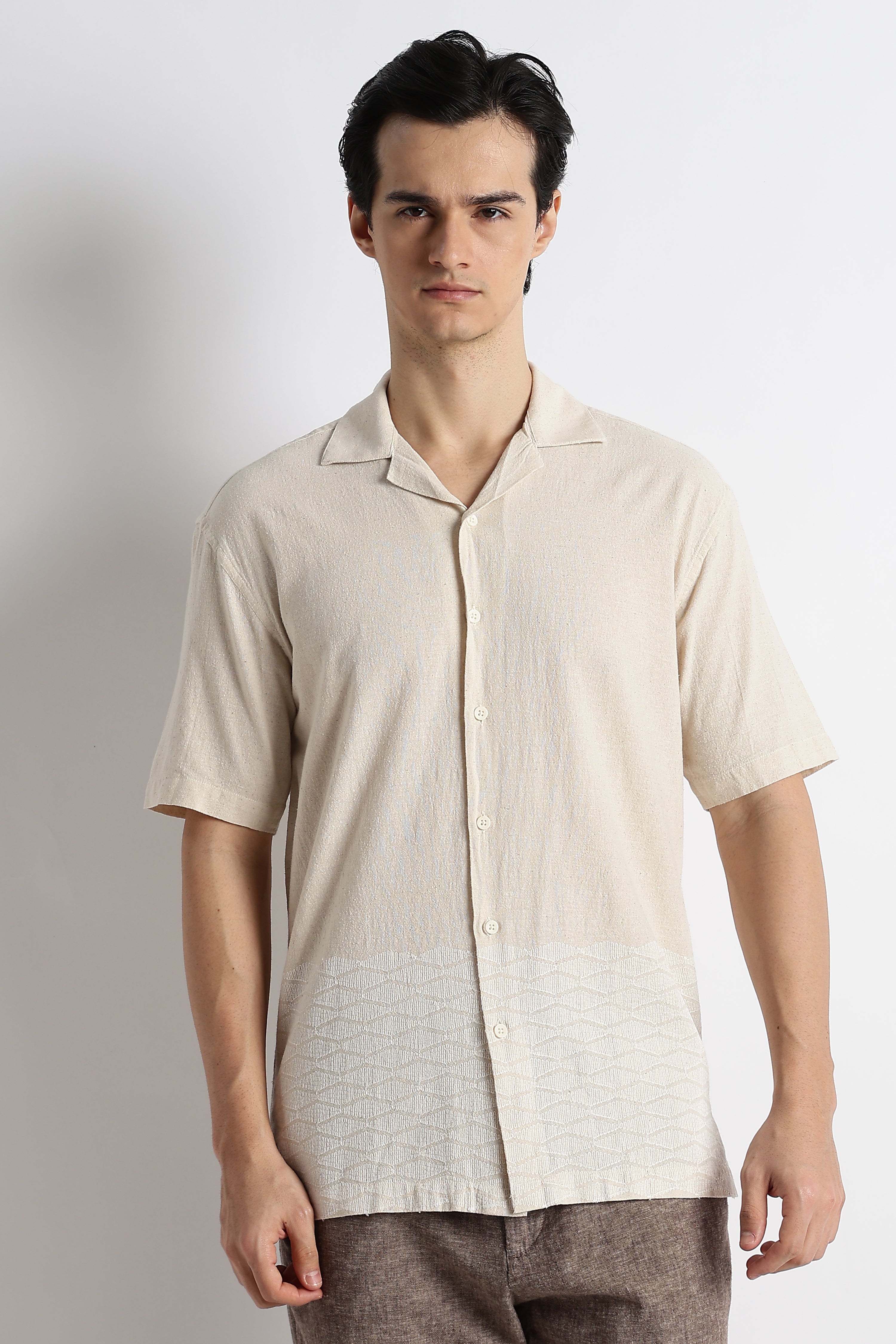 Men Cotton Cuban Collar Shirt
