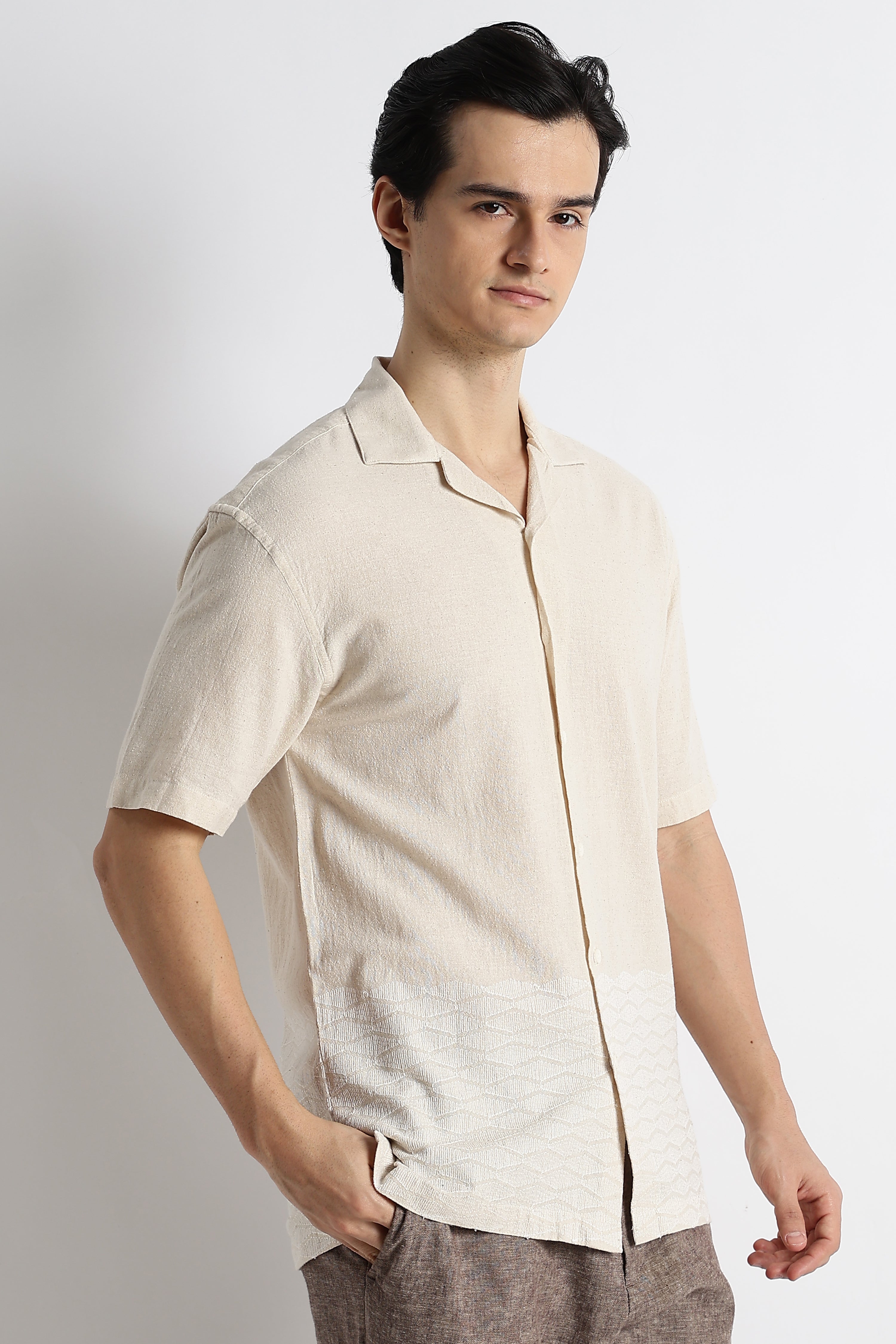 Men Cotton Cuban Collar Shirt