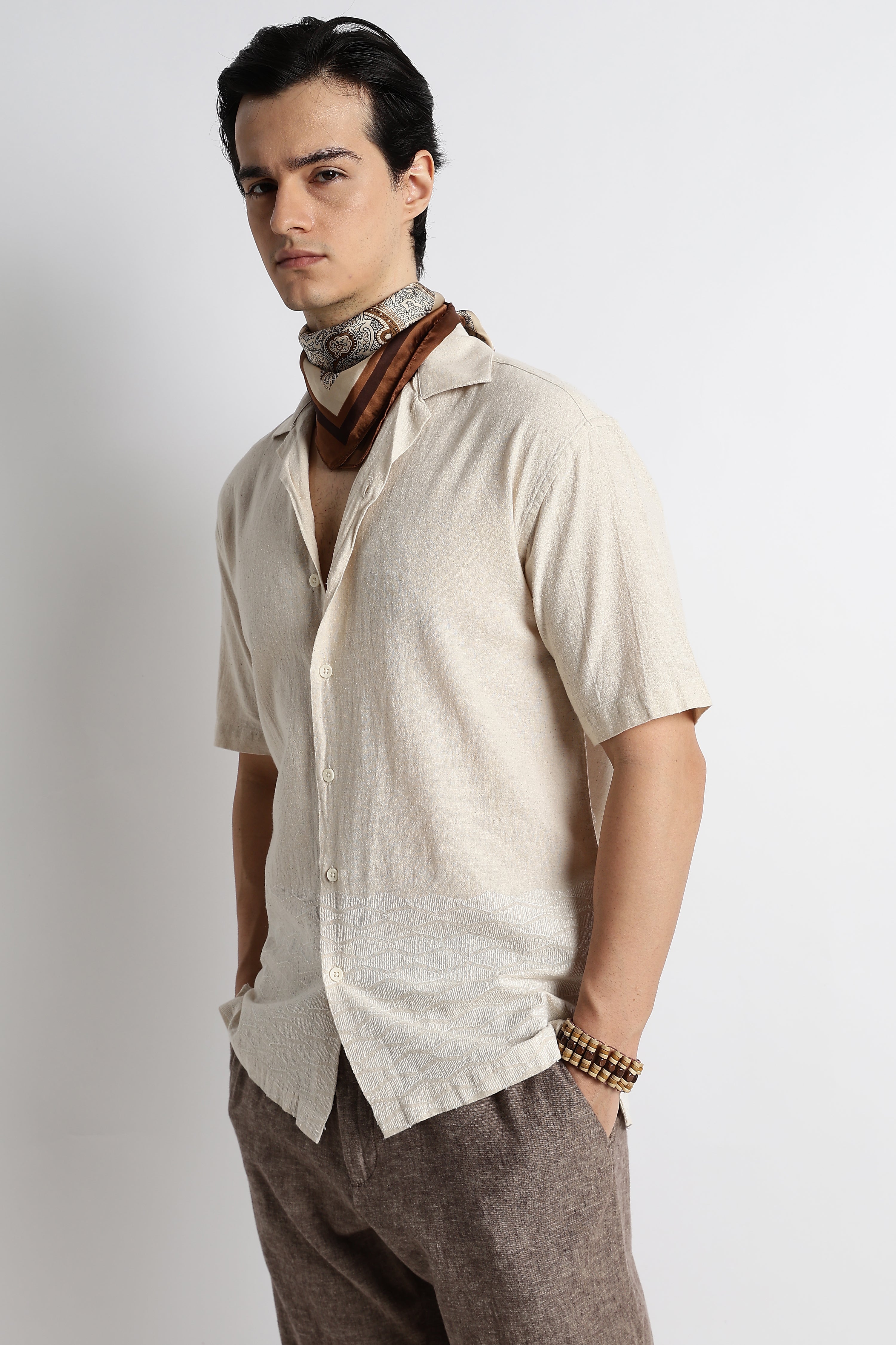 Men Cotton Cuban Collar Shirt