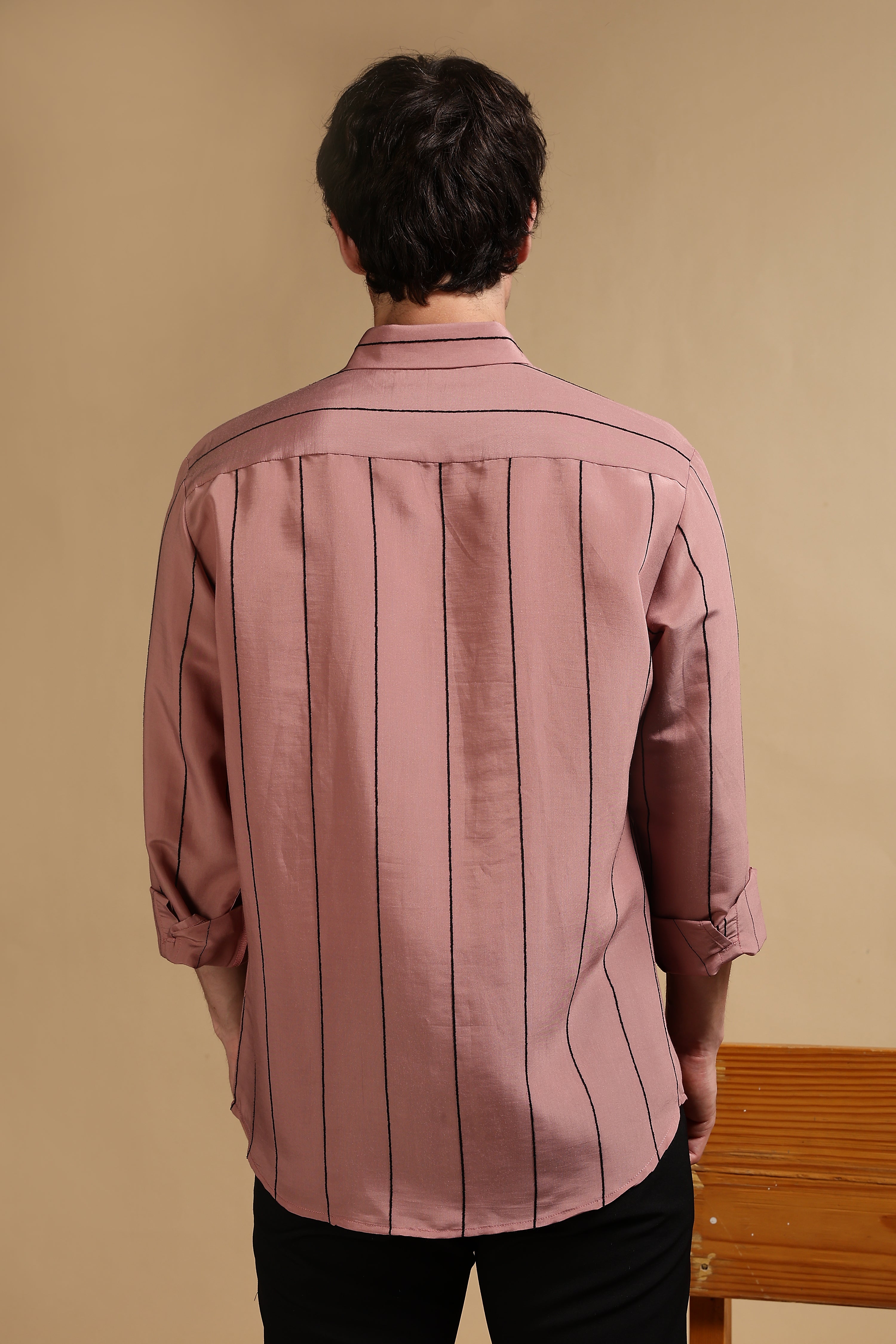 Men Pink Nylon Slim Fit Striped Shirt