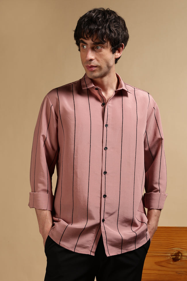 Men Pink Nylon Slim Fit Striped Shirt