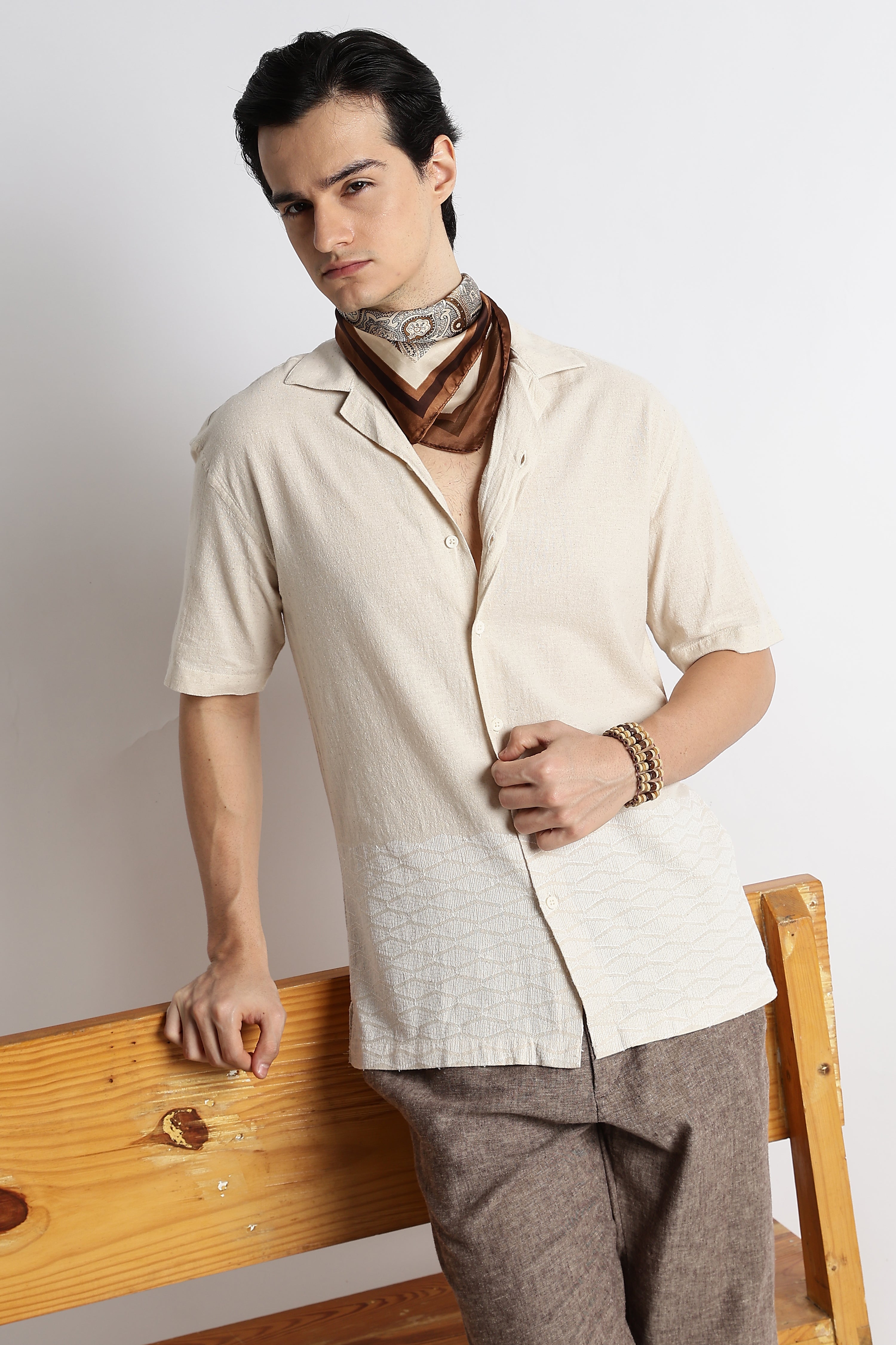 Men Cotton Cuban Collar Shirt