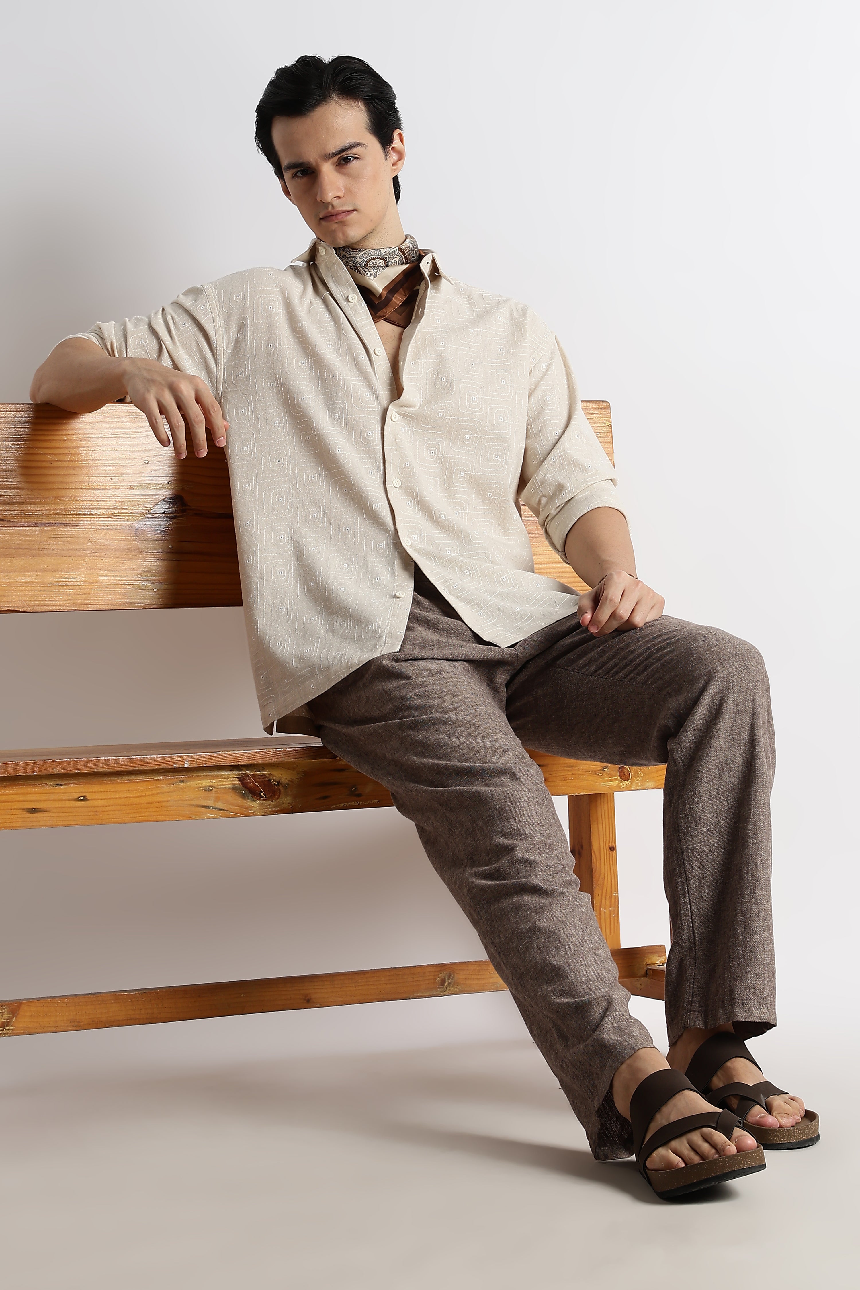 Men Natural Embroidered Cotton Shirt