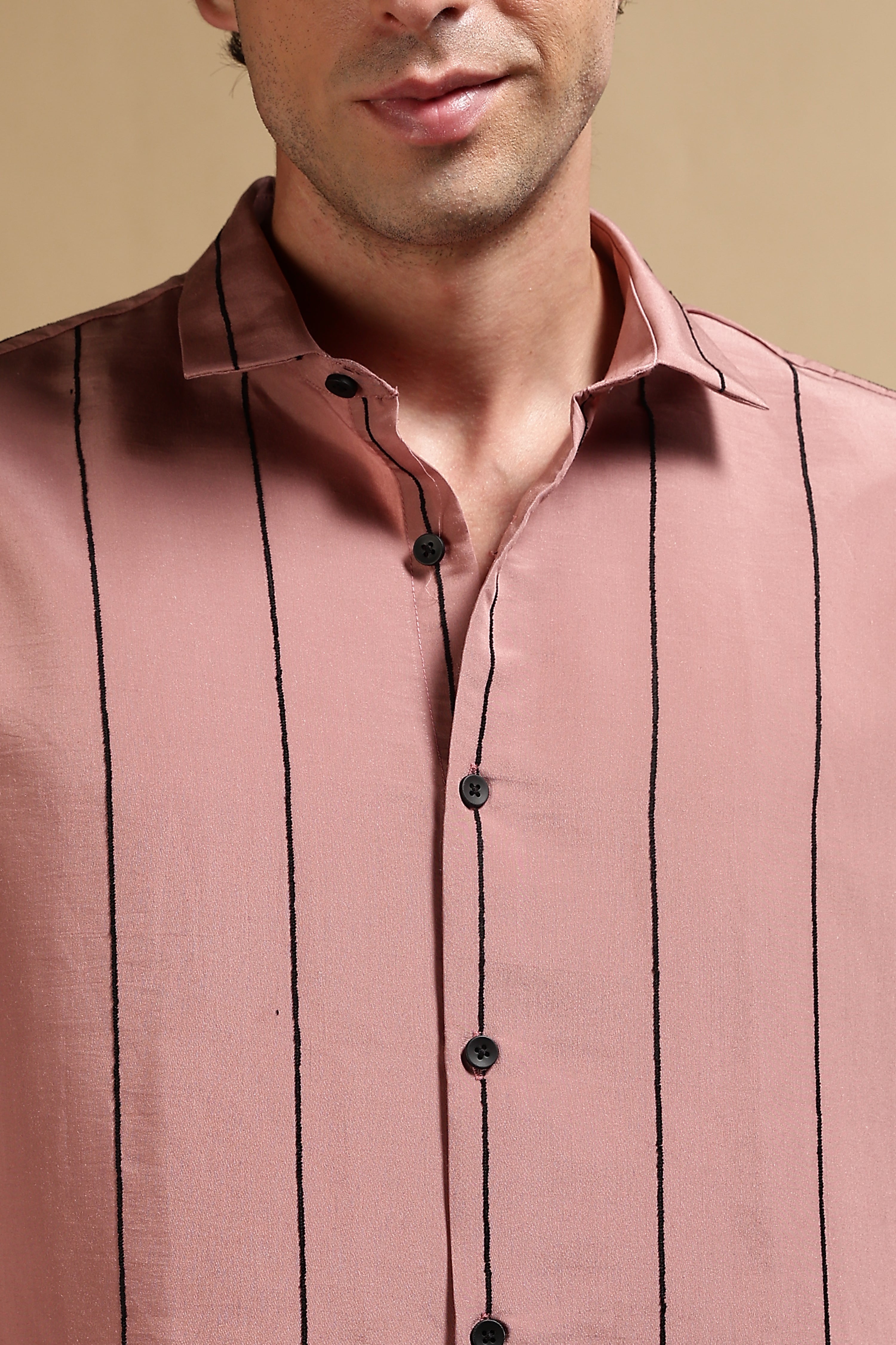 Men Pink Nylon Slim Fit Striped Shirt