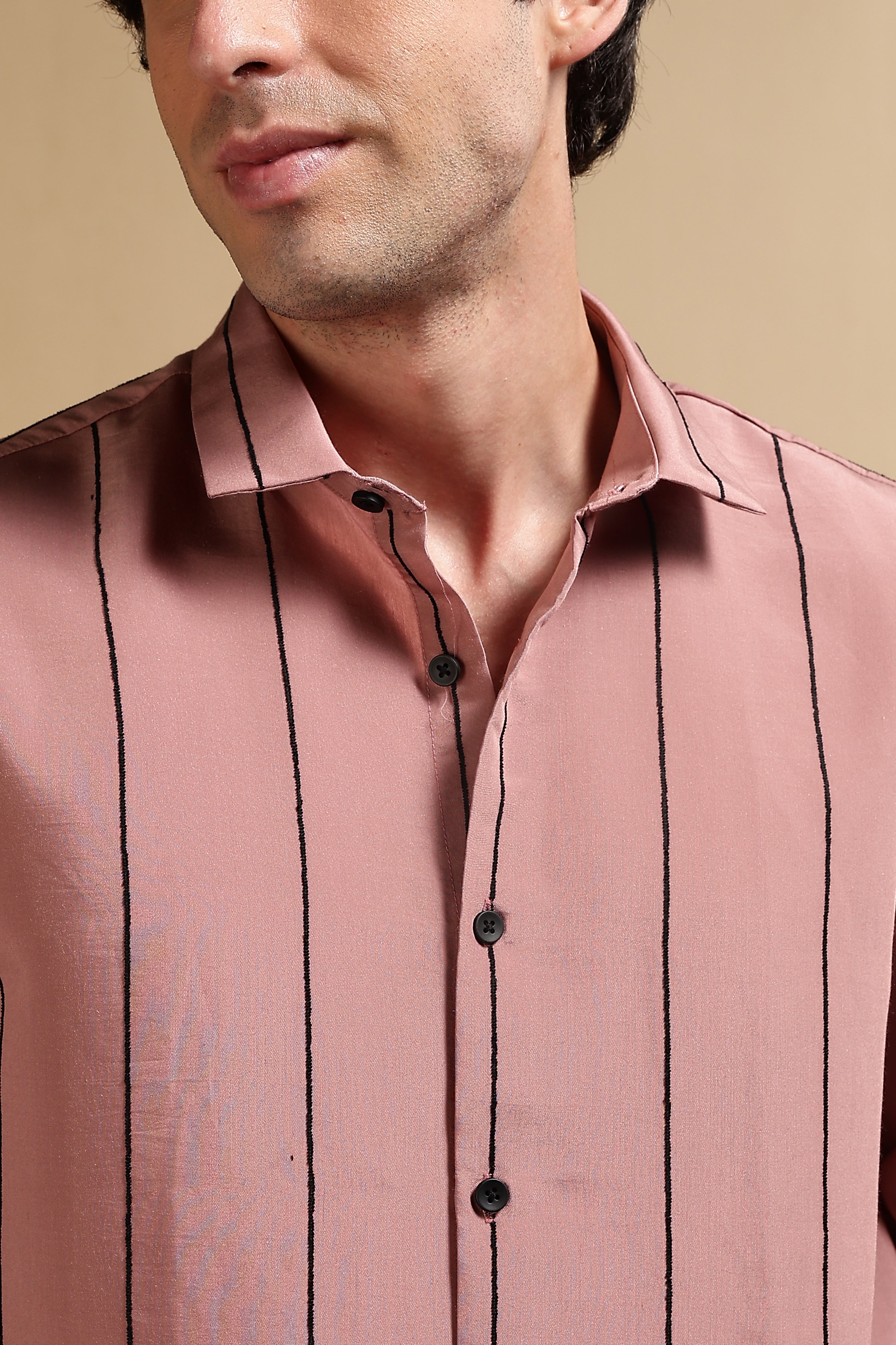 Men Pink Nylon Slim Fit Striped Shirt
