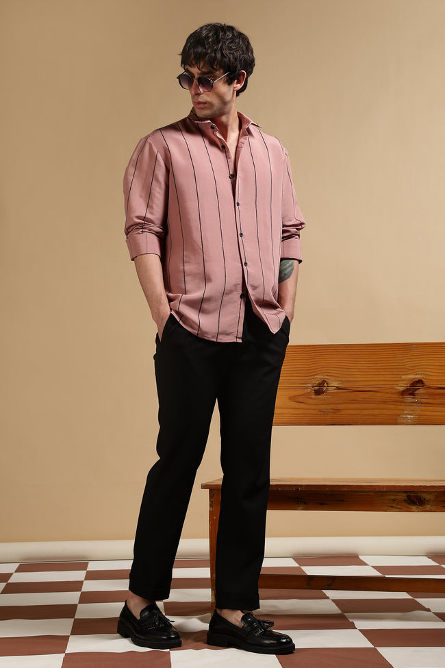 Men Pink Nylon Slim Fit Striped Shirt