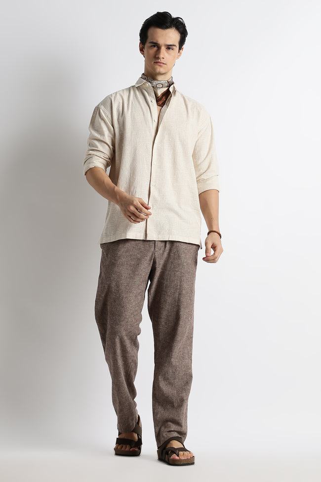 Men Natural Embroidered Cotton Shirt