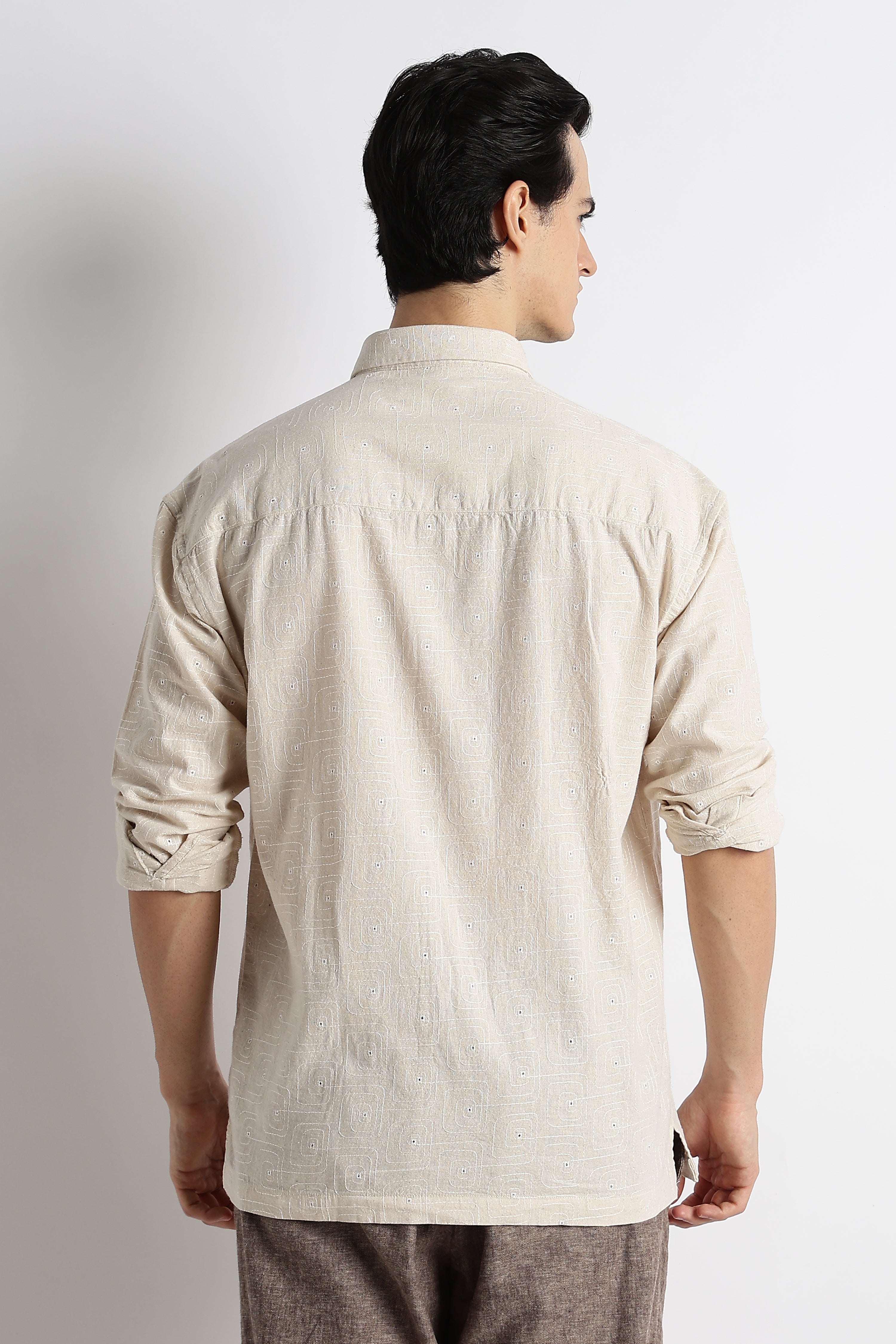 Men Natural Embroidered Cotton Shirt