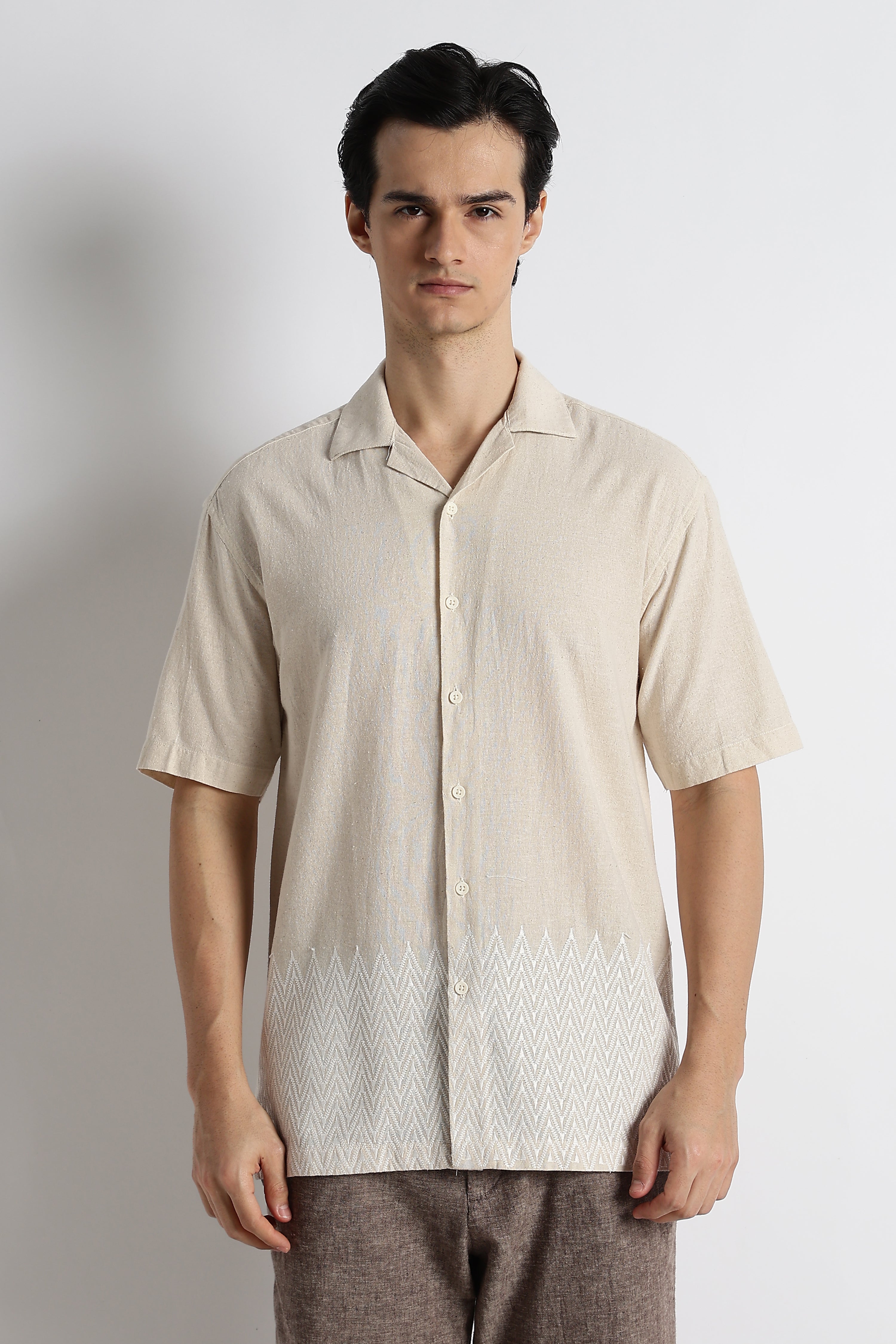 Men Cotton Cuban Collar Shirt