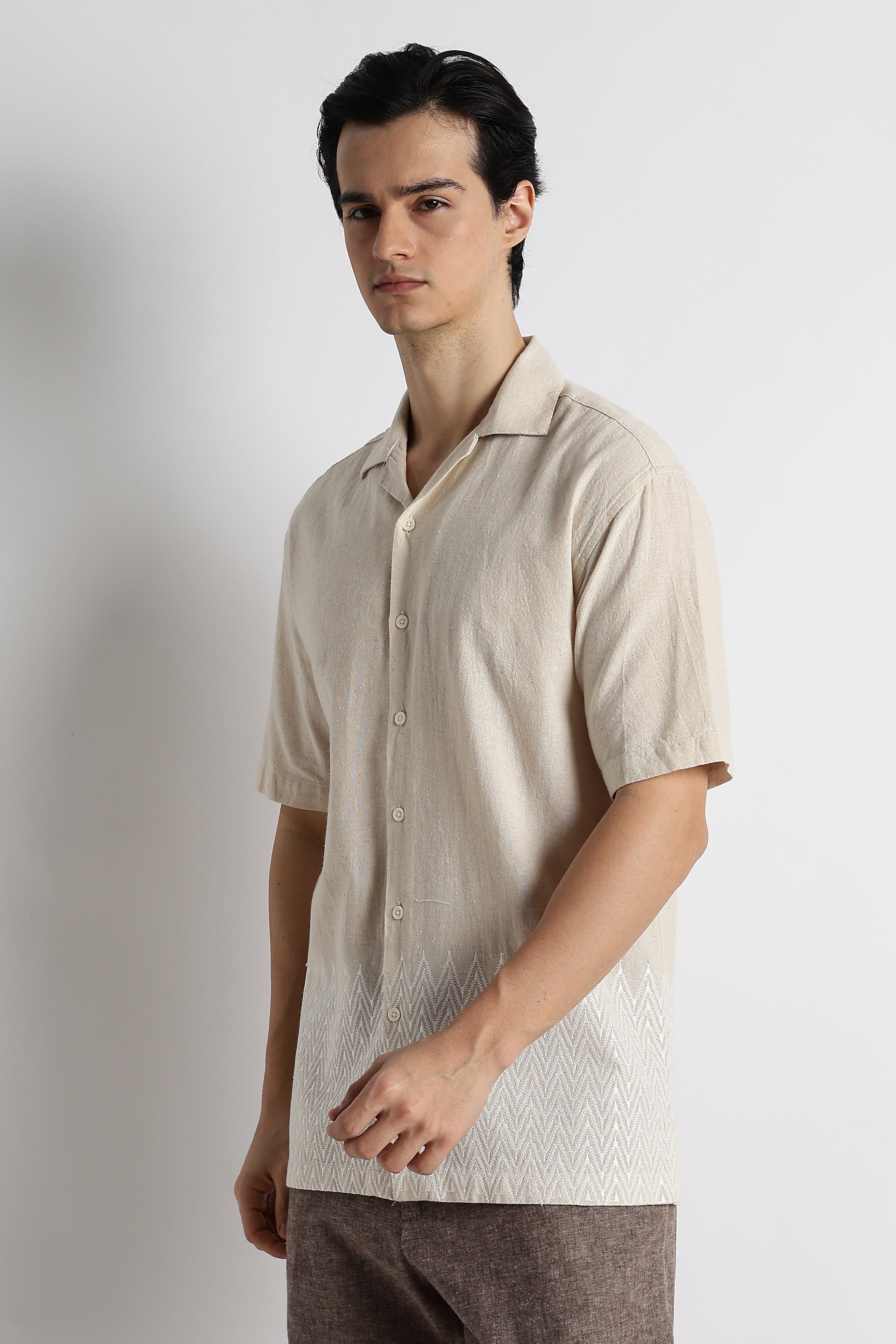 Men Cotton Cuban Collar Shirt