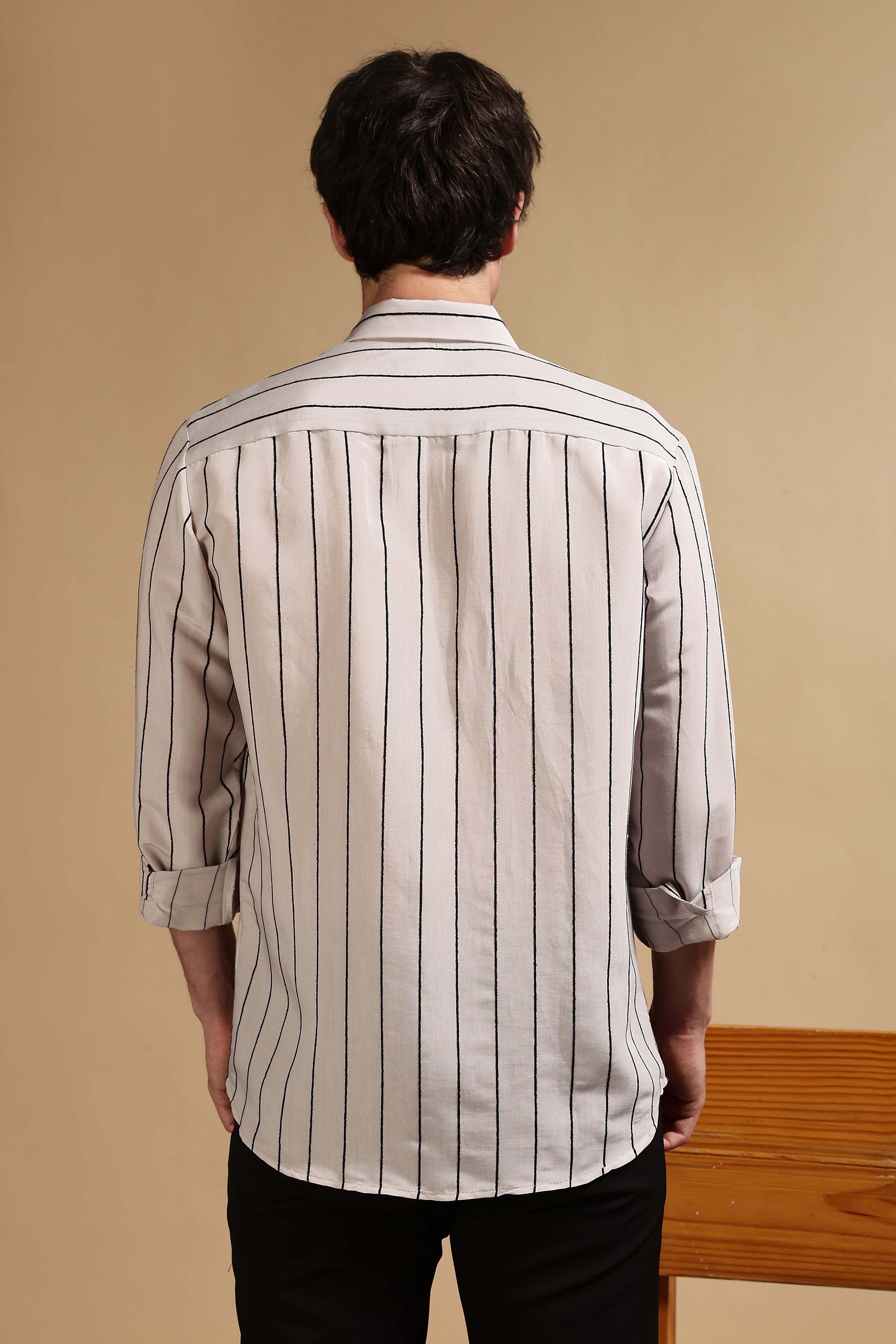Men Grey Nylon Slim Fit Striped Shirt