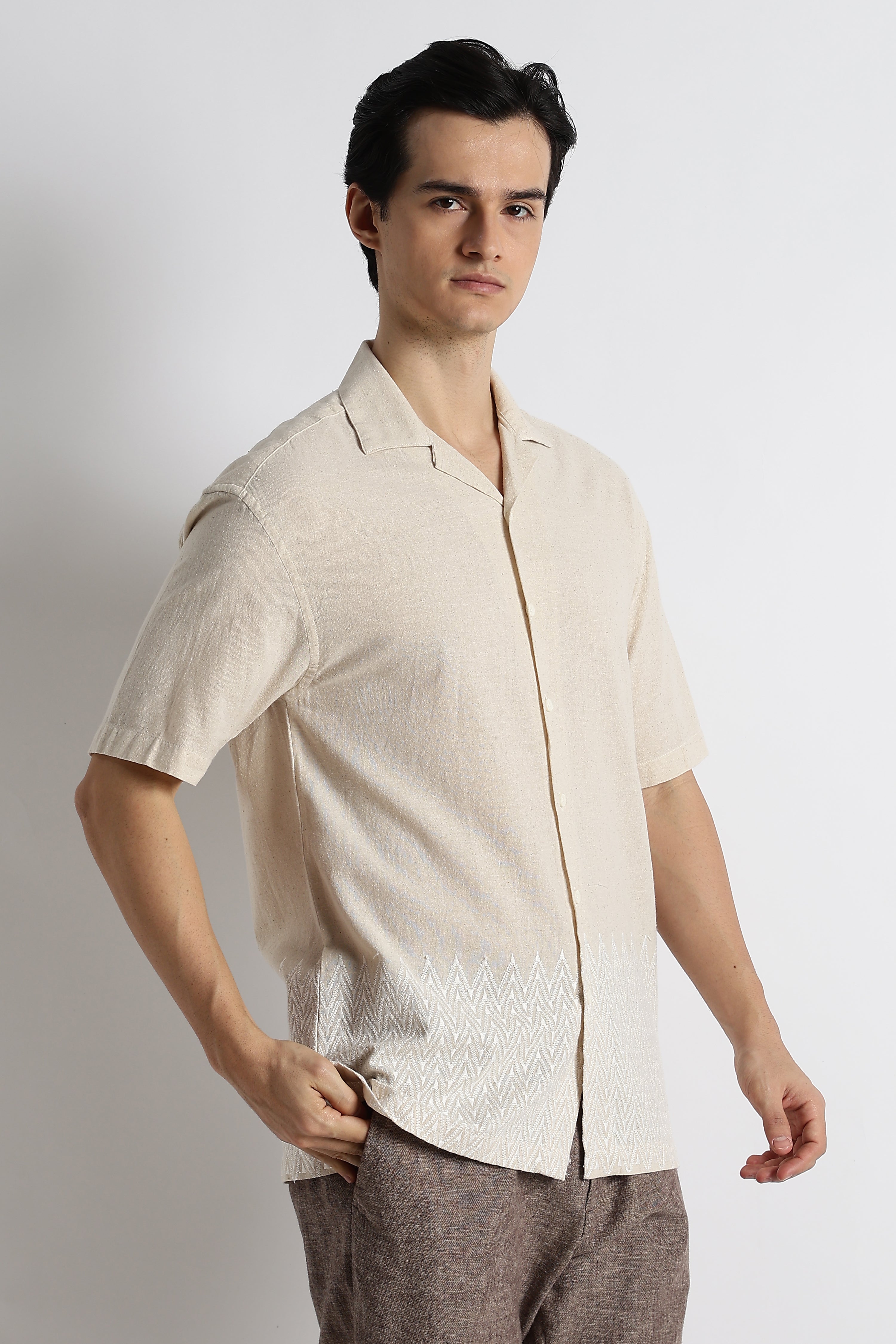 Men Cotton Cuban Collar Shirt