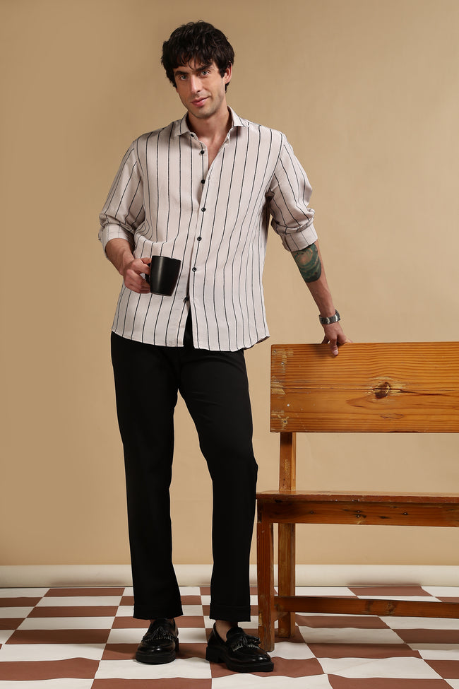 Men Grey Nylon Slim Fit Striped Shirt
