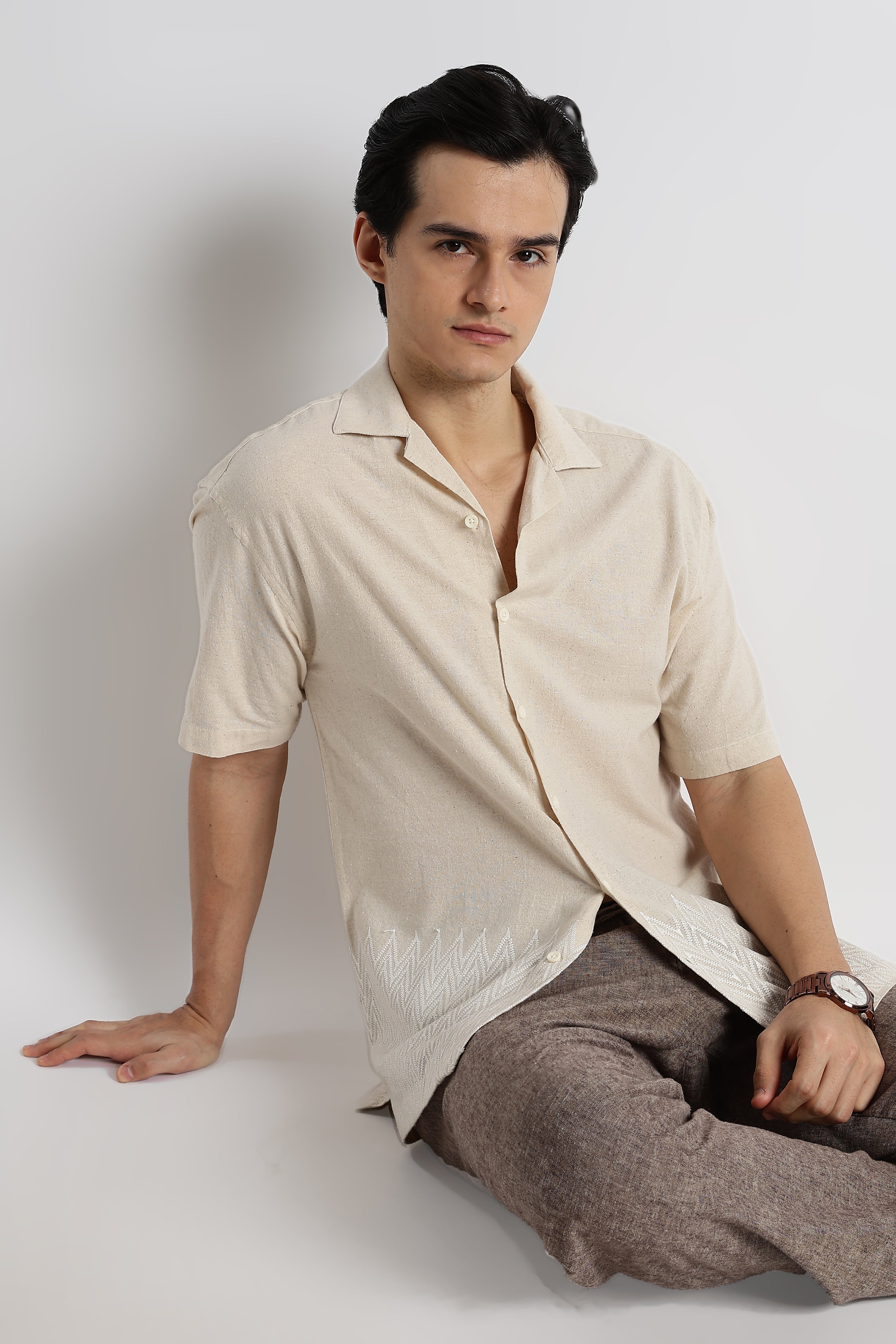 Men Cotton Cuban Collar Shirt