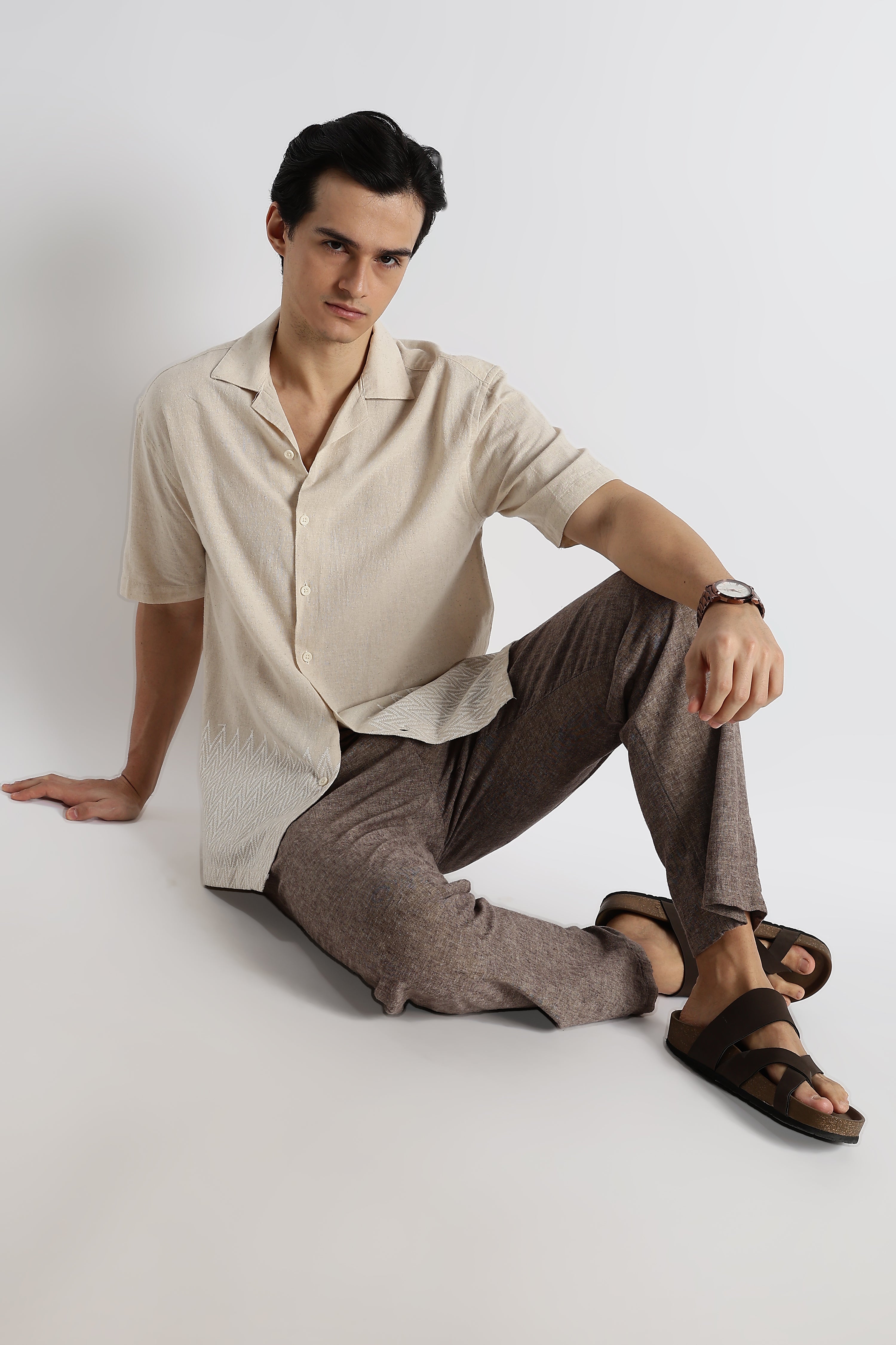 Men Cotton Cuban Collar Shirt