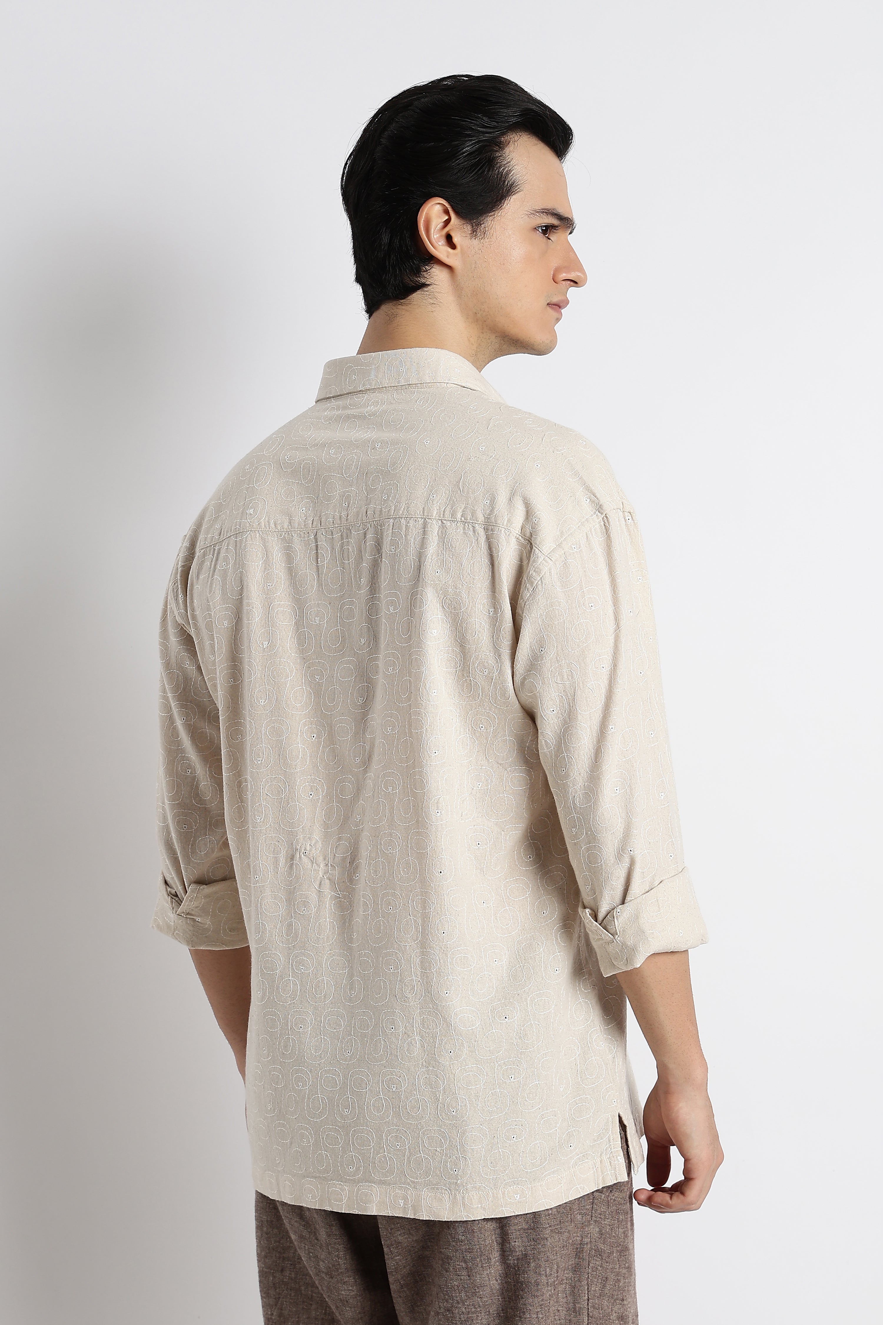 Men Natural Embroidered Cotton Shirt