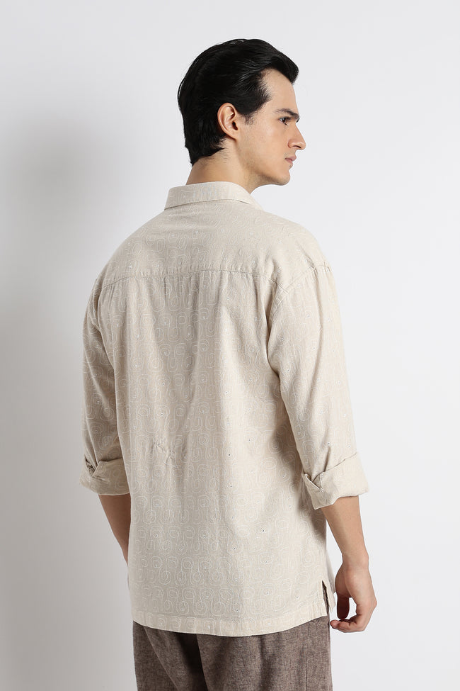 Men Natural Embroidered Cotton Shirt