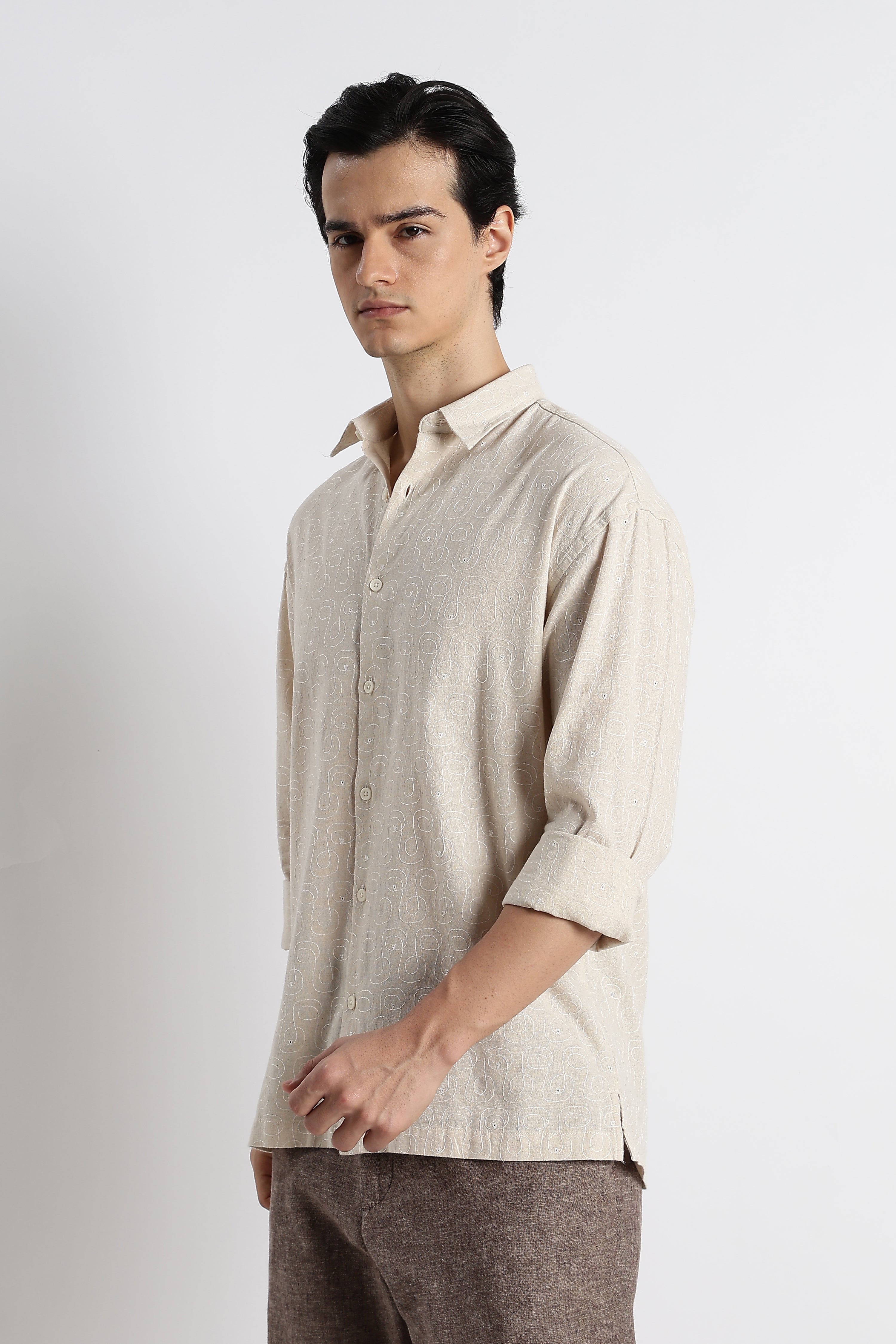Men Natural Embroidered Cotton Shirt