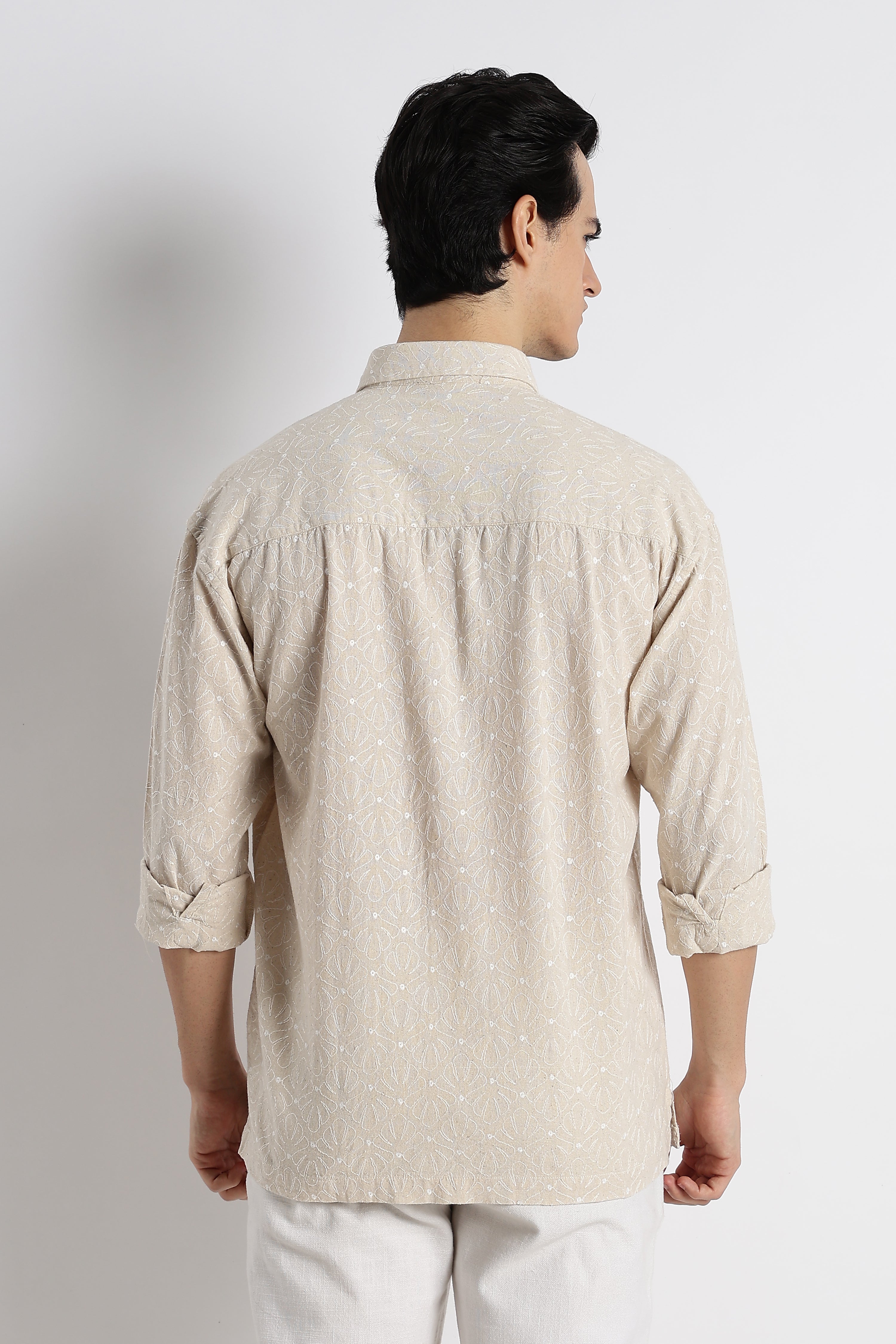 Men Natural Embroidered Cotton Shirt