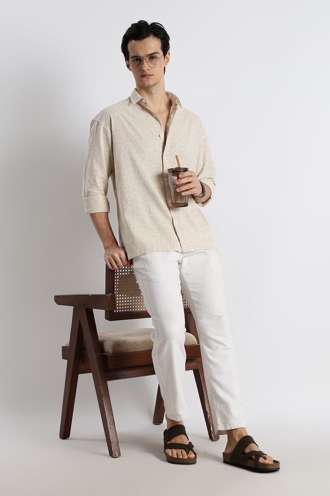 Men Natural Embroidered Cotton Shirt